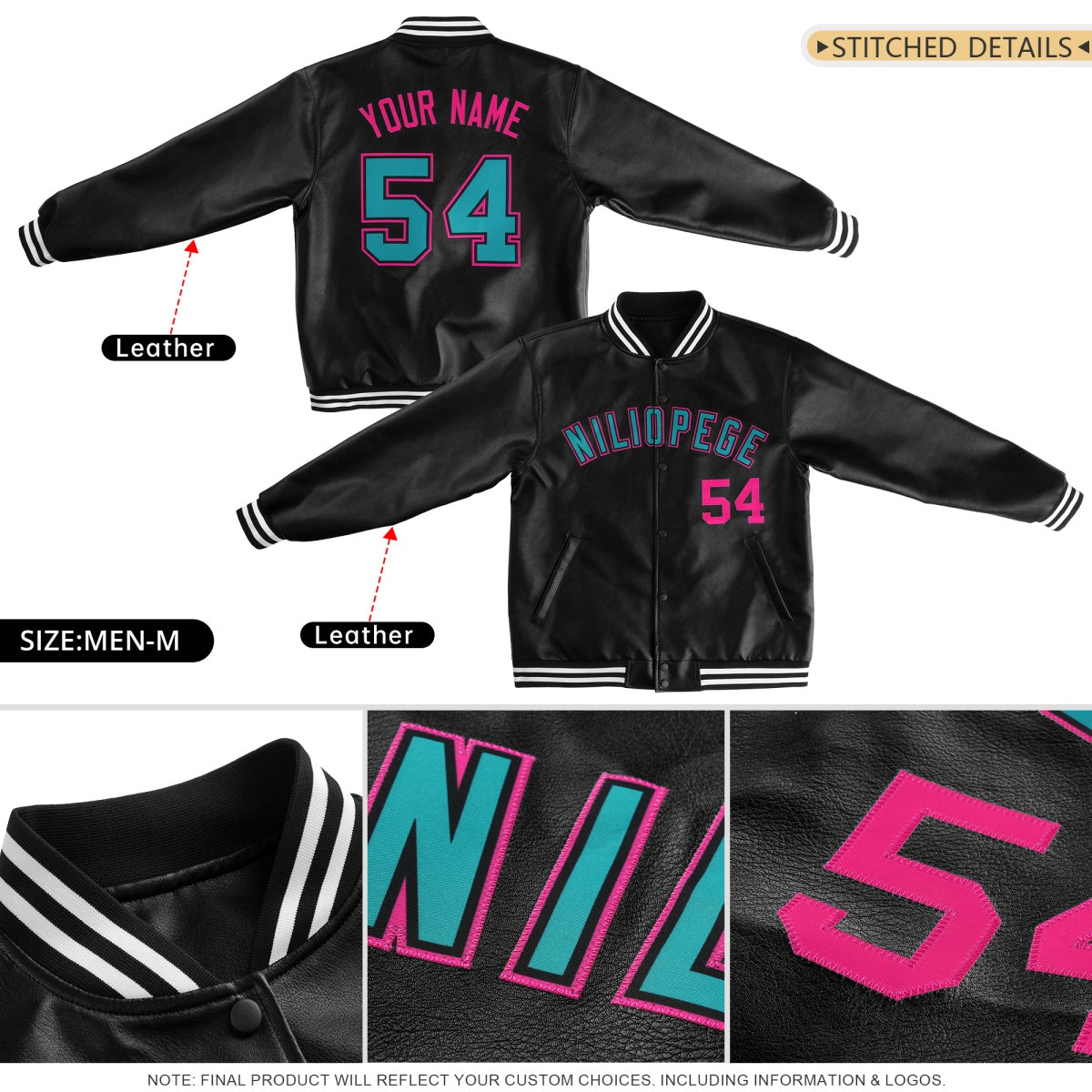 Custom Red Black Full-Snap Varsity Faux Leather Letterman Jacket| KXKSHOP