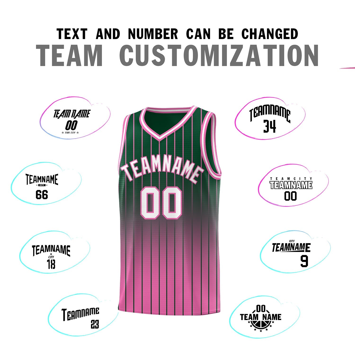Custom Green Pink Gradient Fashion Sets Sports Stripe Uniform Basketball Jersey