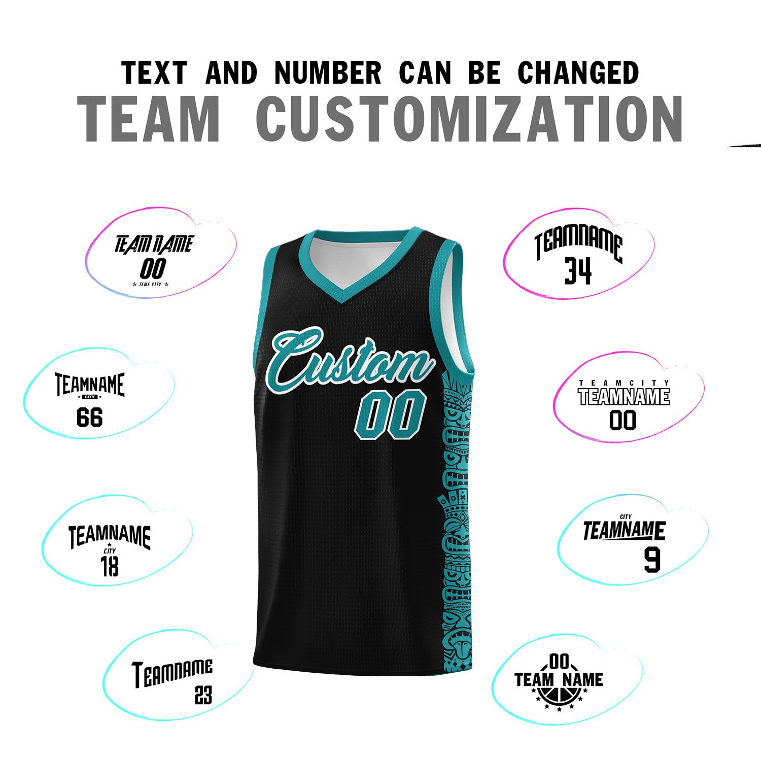Custom Black Aqua Personalized Indians Pattern Sets Sports Uniform Basketball Jersey