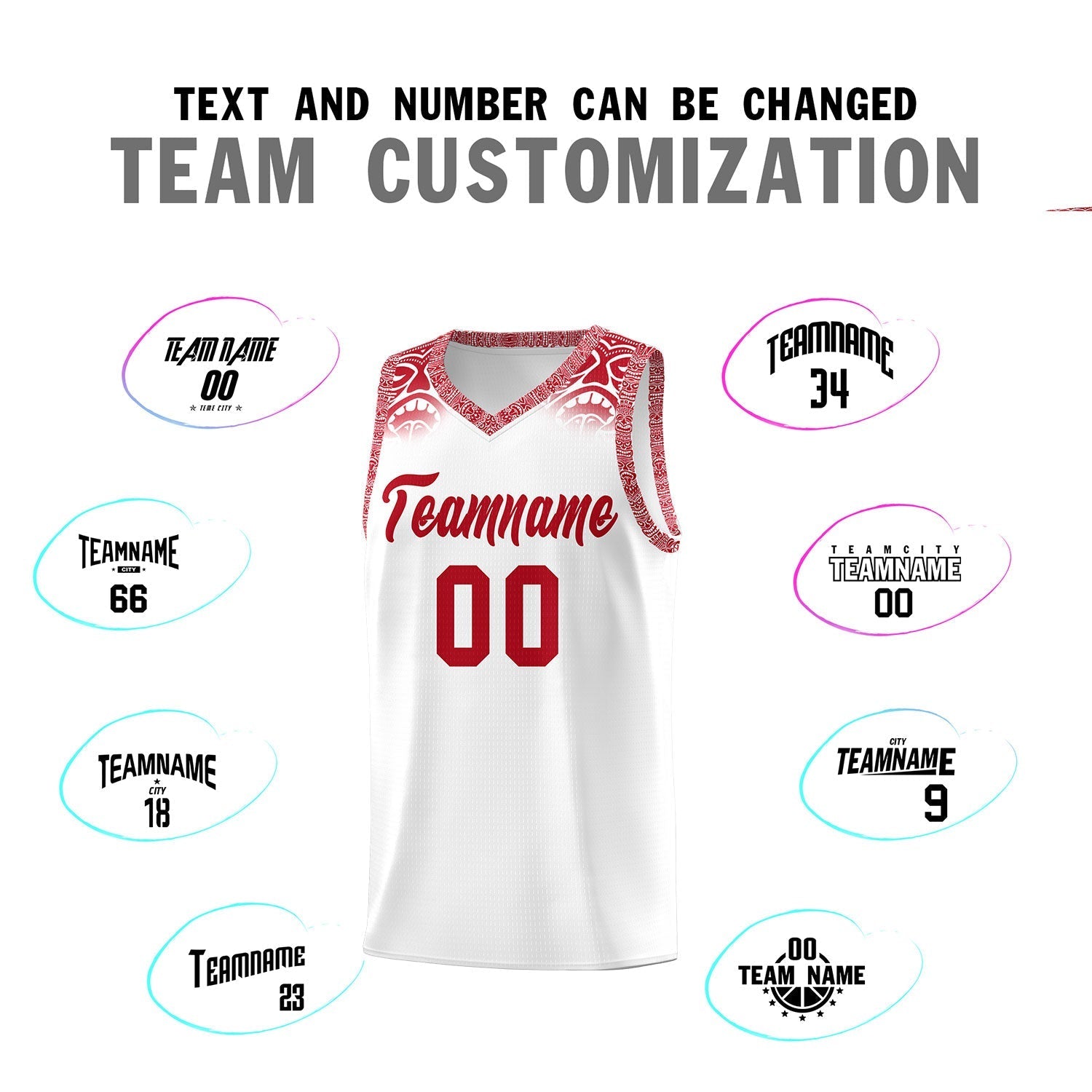 Custom White Red Personalized Indians Print Sets Sports Uniform Basketball Jersey