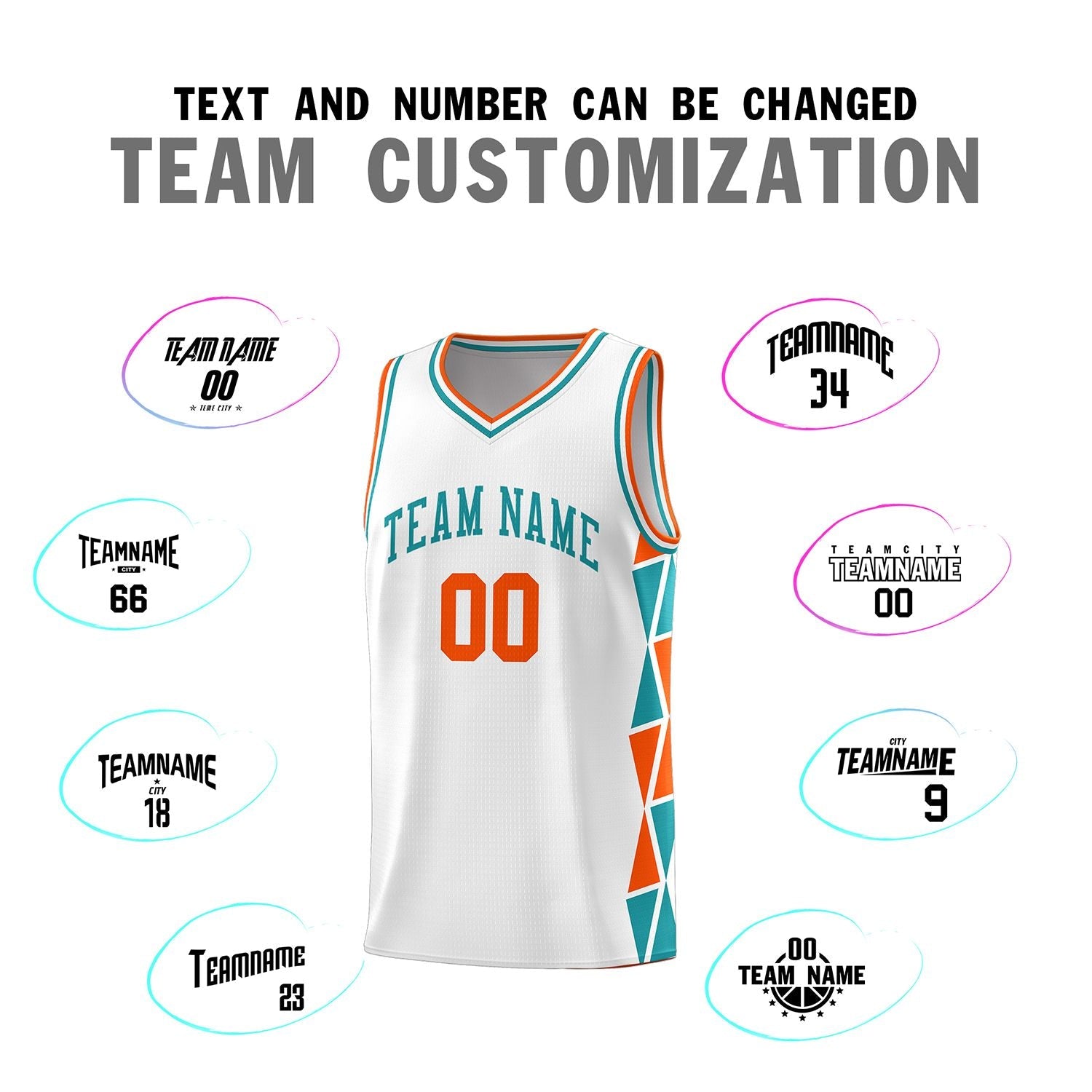 Custom White Orange-Aqua Side Two-Color Triangle Splicing Sports Uniform Basketball Jersey