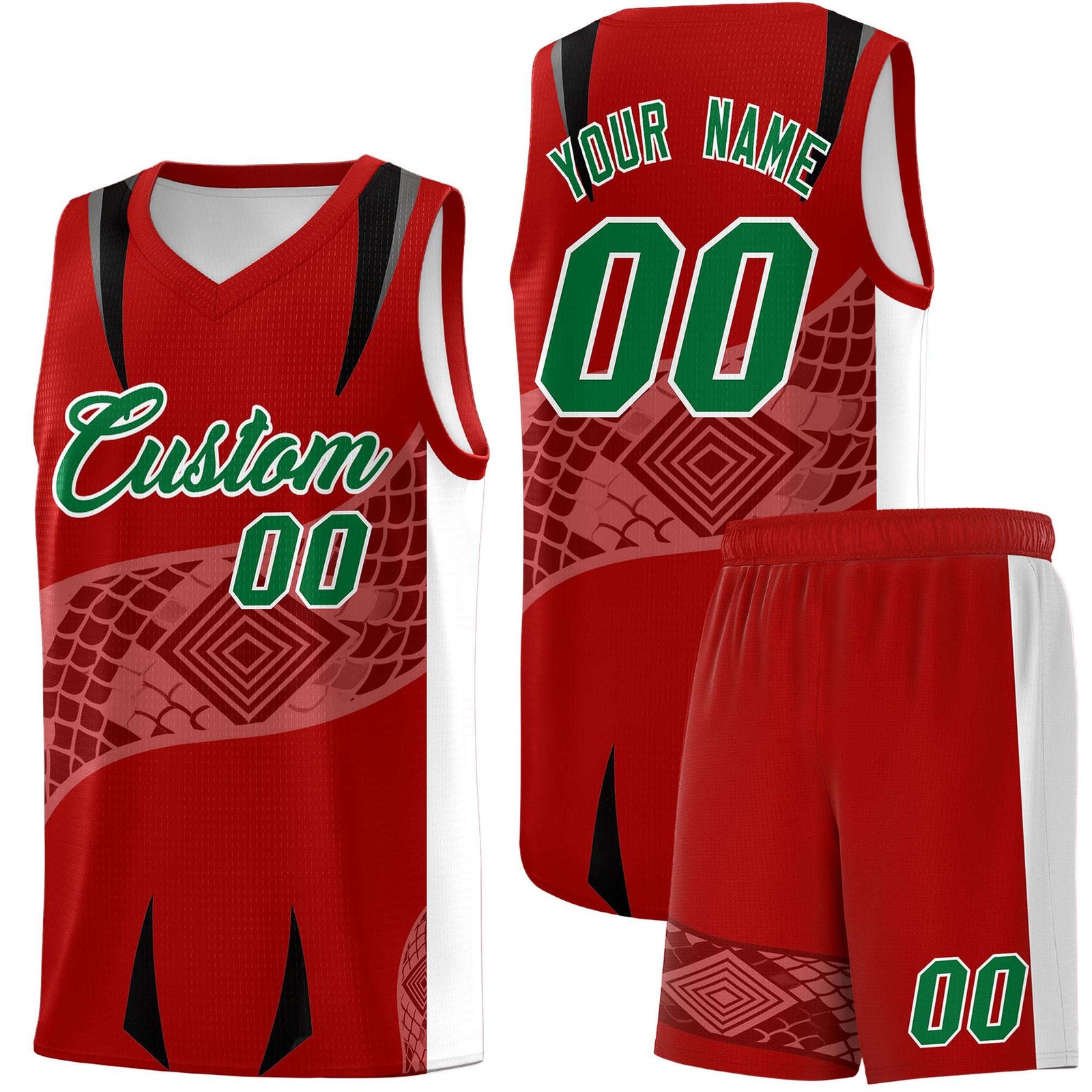 Custom Red White Snake Scale Venomous Fang for Clubs Graffiti Pattern Basketball Suit Jersey