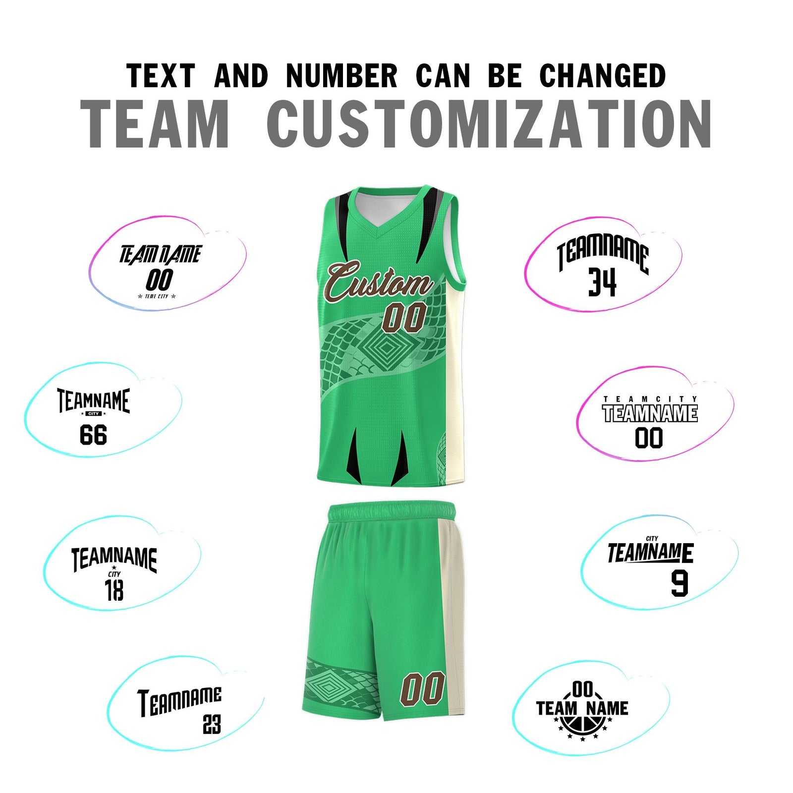 Custom Green Light Khaki Snake Scale Venomous Fang for Clubs Graffiti Pattern Basketball Suit Jersey