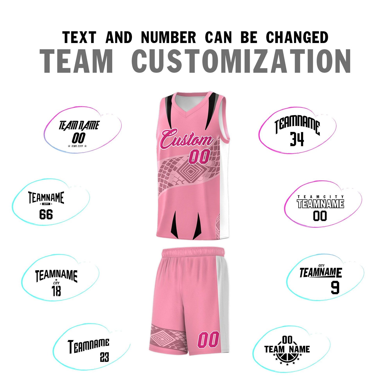 Custom Light Pink White Snake Scale Venomous Fang for Clubs Graffiti Pattern Basketball Suit Jersey
