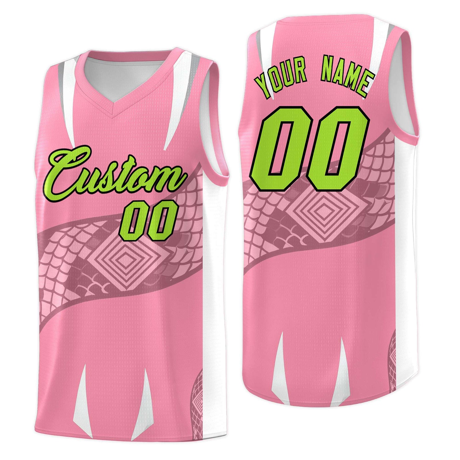 Custom Light Pink White Snake Scale Venomous Fang Drapable Graffiti Pattern Basketball Suit Jersey