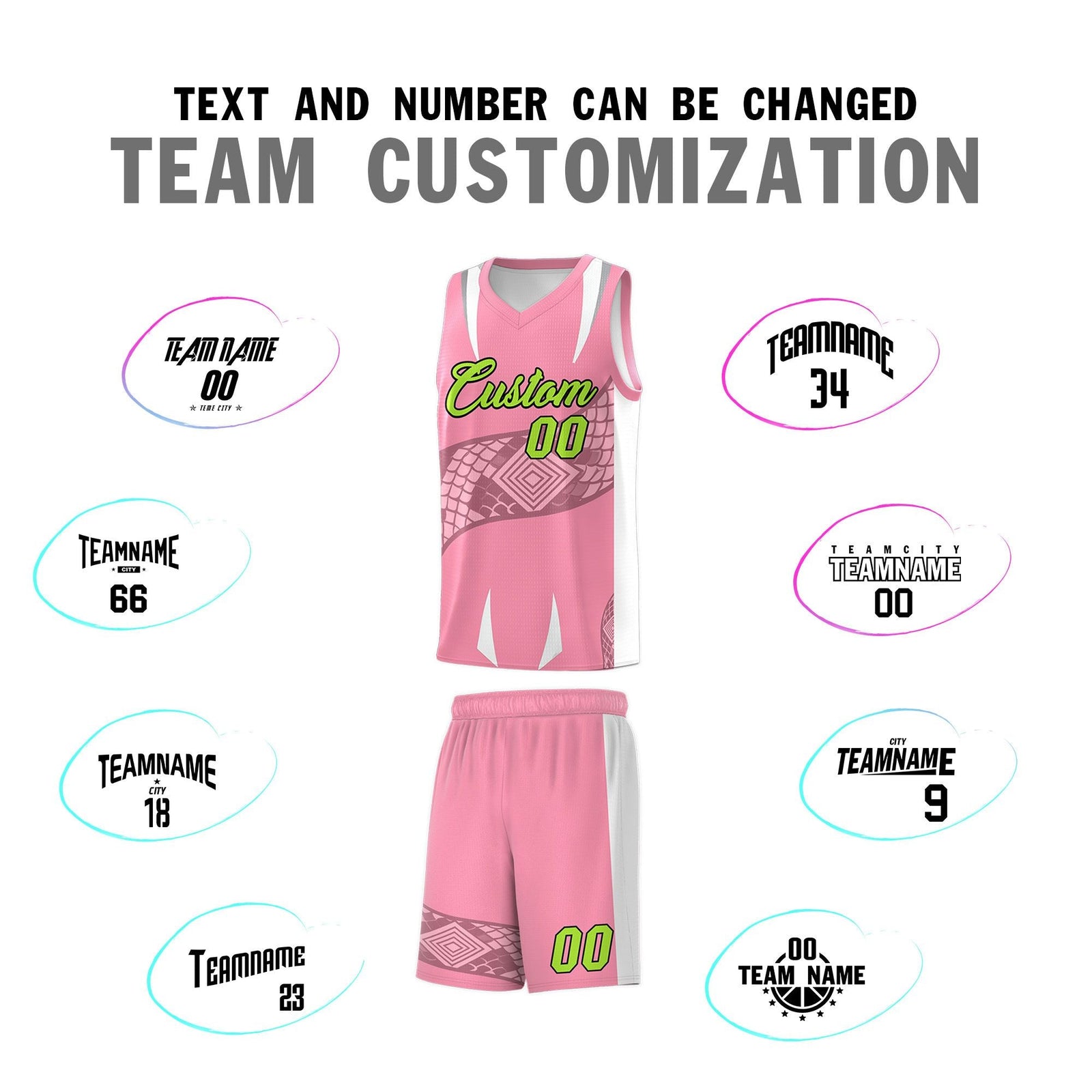 Custom Light Pink White Snake Scale Venomous Fang Drapable Graffiti Pattern Basketball Suit Jersey