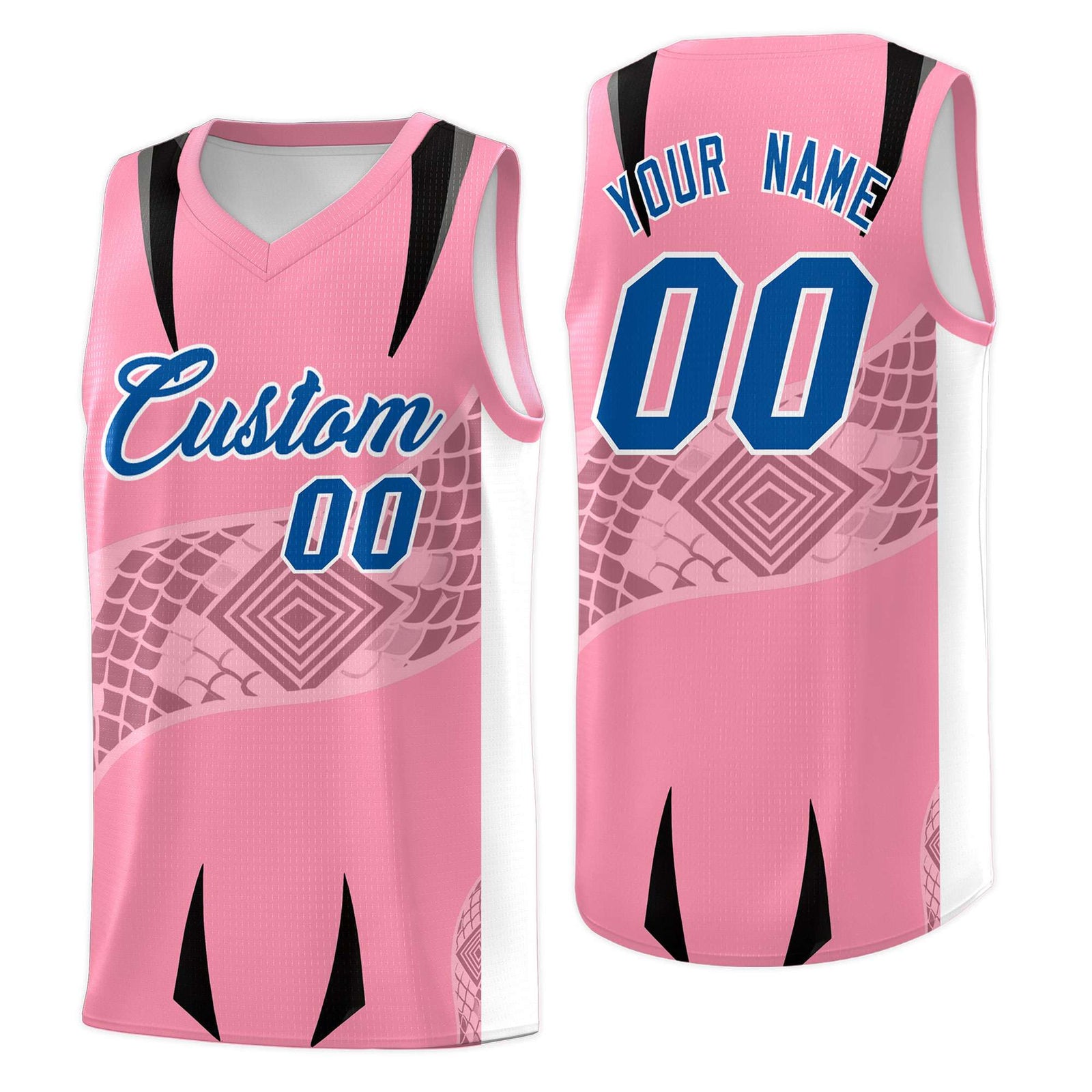 Custom Light Pink White Snake Scale Venomous Fang for Team Graffiti Pattern Basketball Suit Jersey