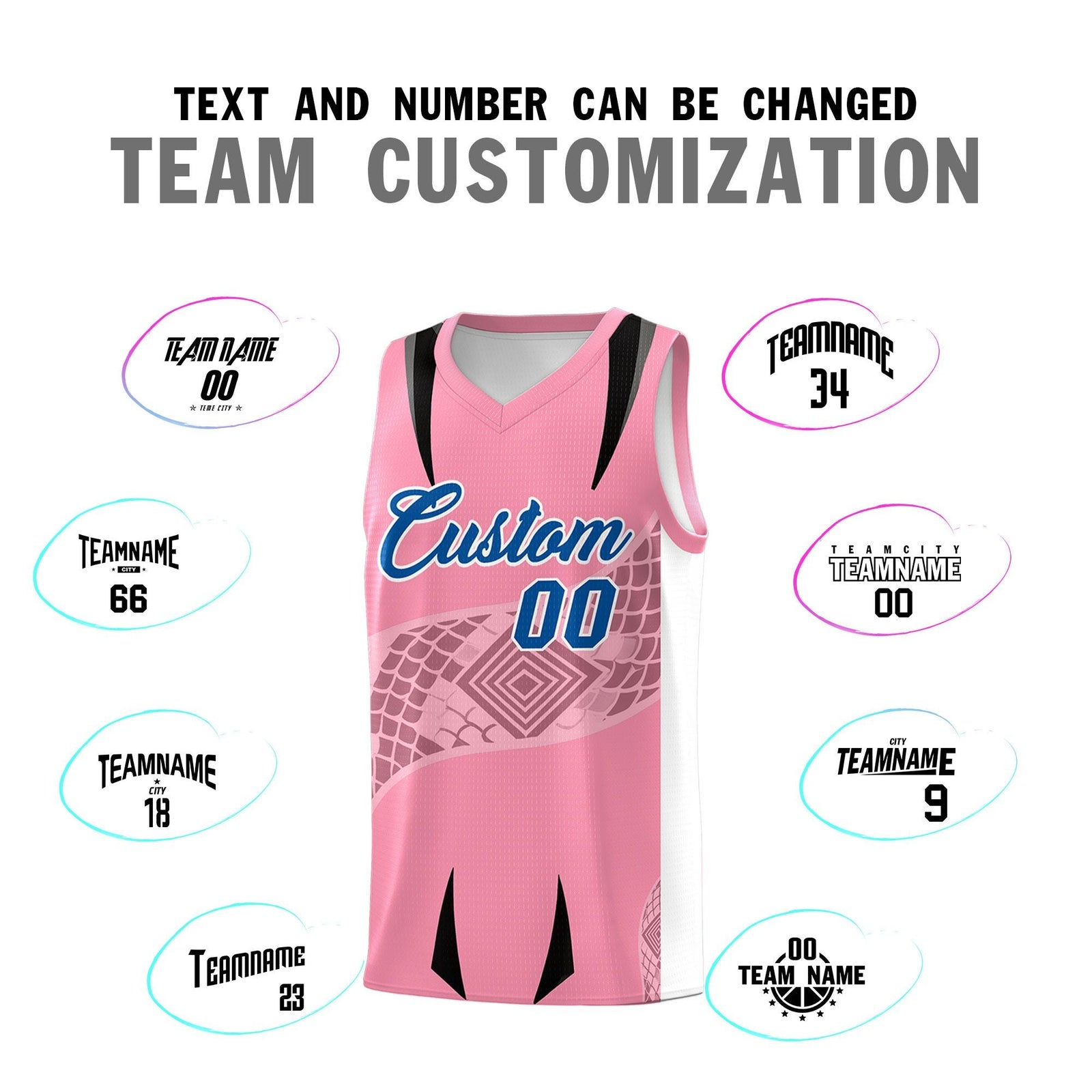 Custom Light Pink White Snake Scale Venomous Fang for Team Graffiti Pattern Basketball Suit Jersey