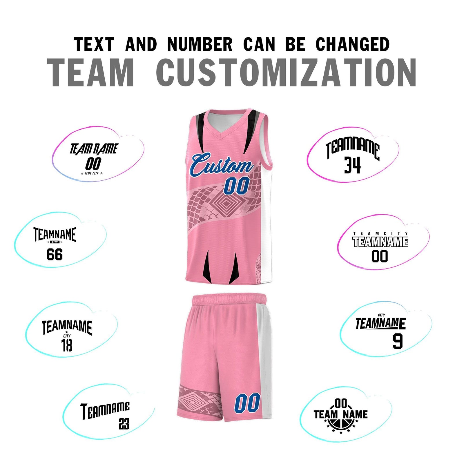 Custom Light Pink White Snake Scale Venomous Fang for Team Graffiti Pattern Basketball Suit Jersey