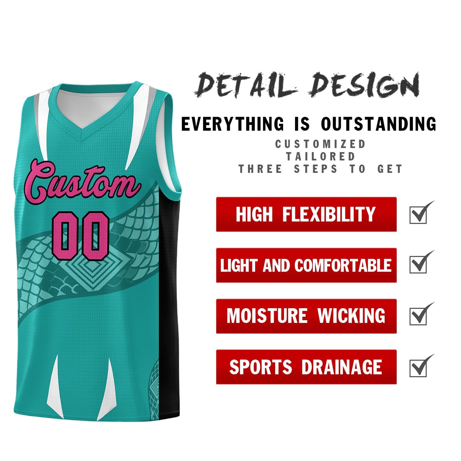 Custom Aqua Black Snake Scale Venomous Fang Lightweight Graffiti Pattern Basketball Suit Jersey
