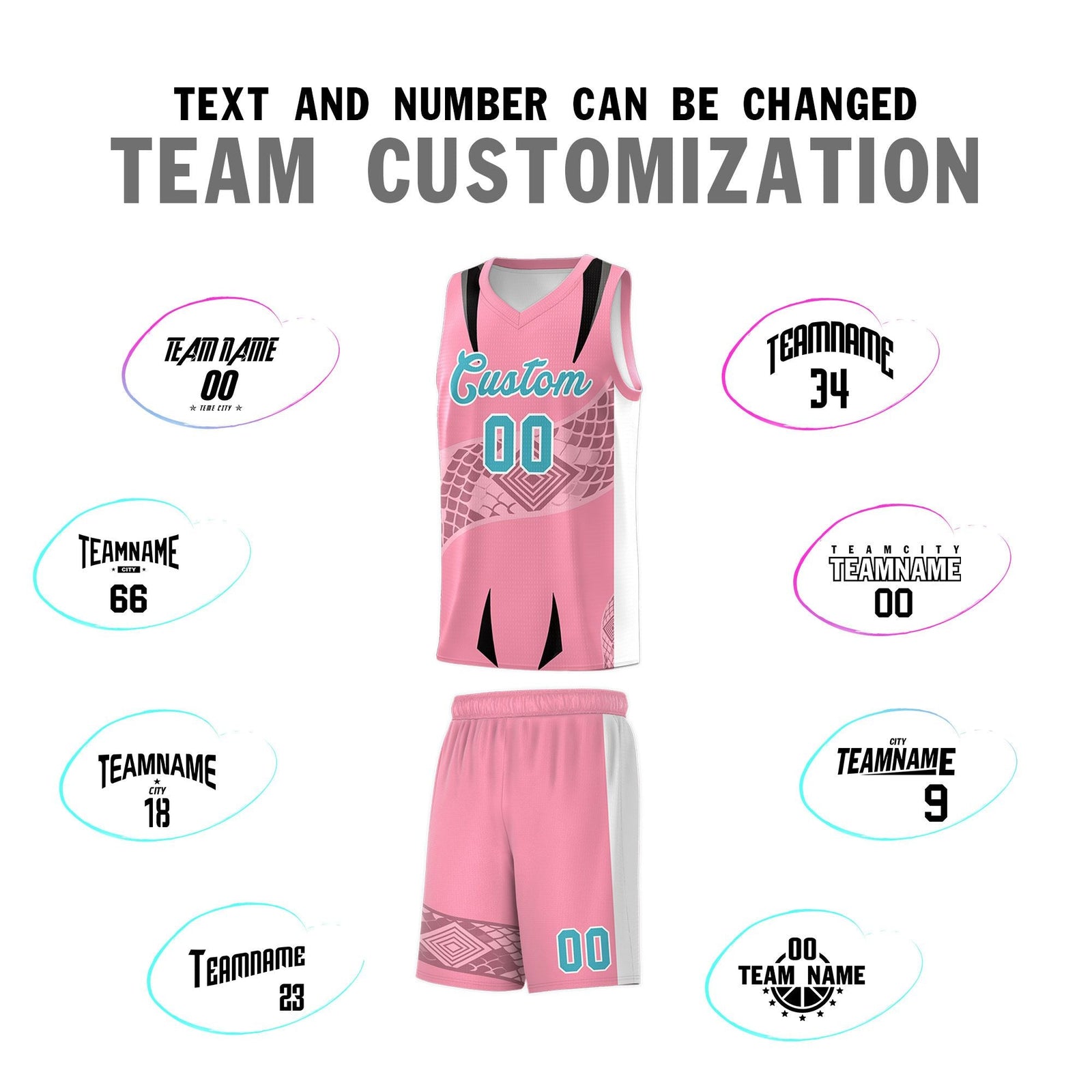 Custom Light Pink White Snake Scale Venomous Fang for Leagues Graffiti Pattern Basketball Suit Jersey