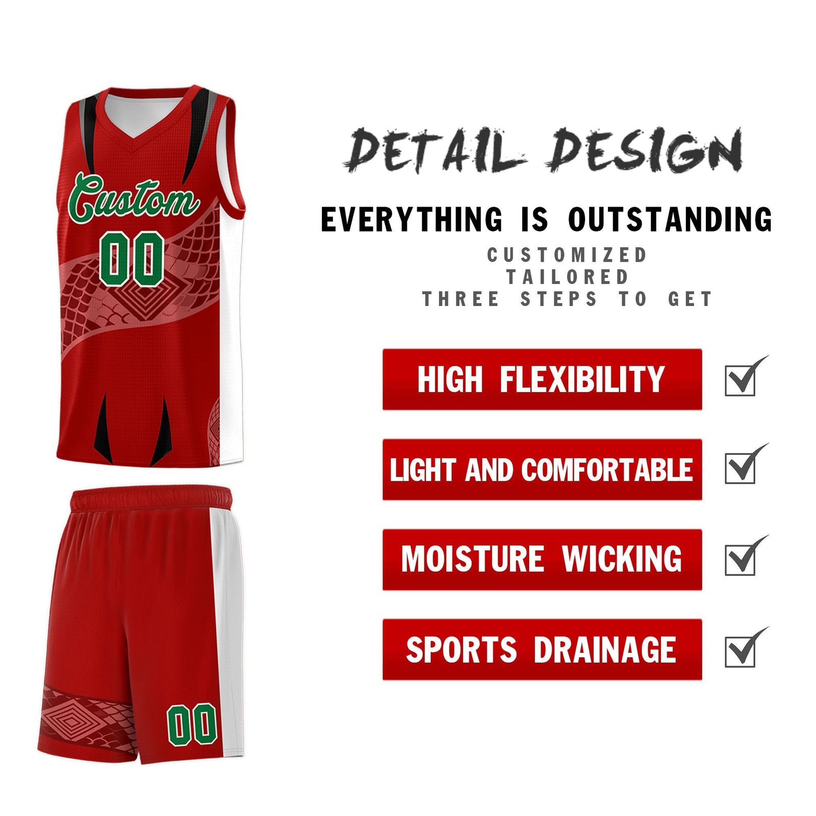 Custom Red White Snake Scale Venomous Fang for Clubs Graffiti Pattern Basketball Suit Jersey