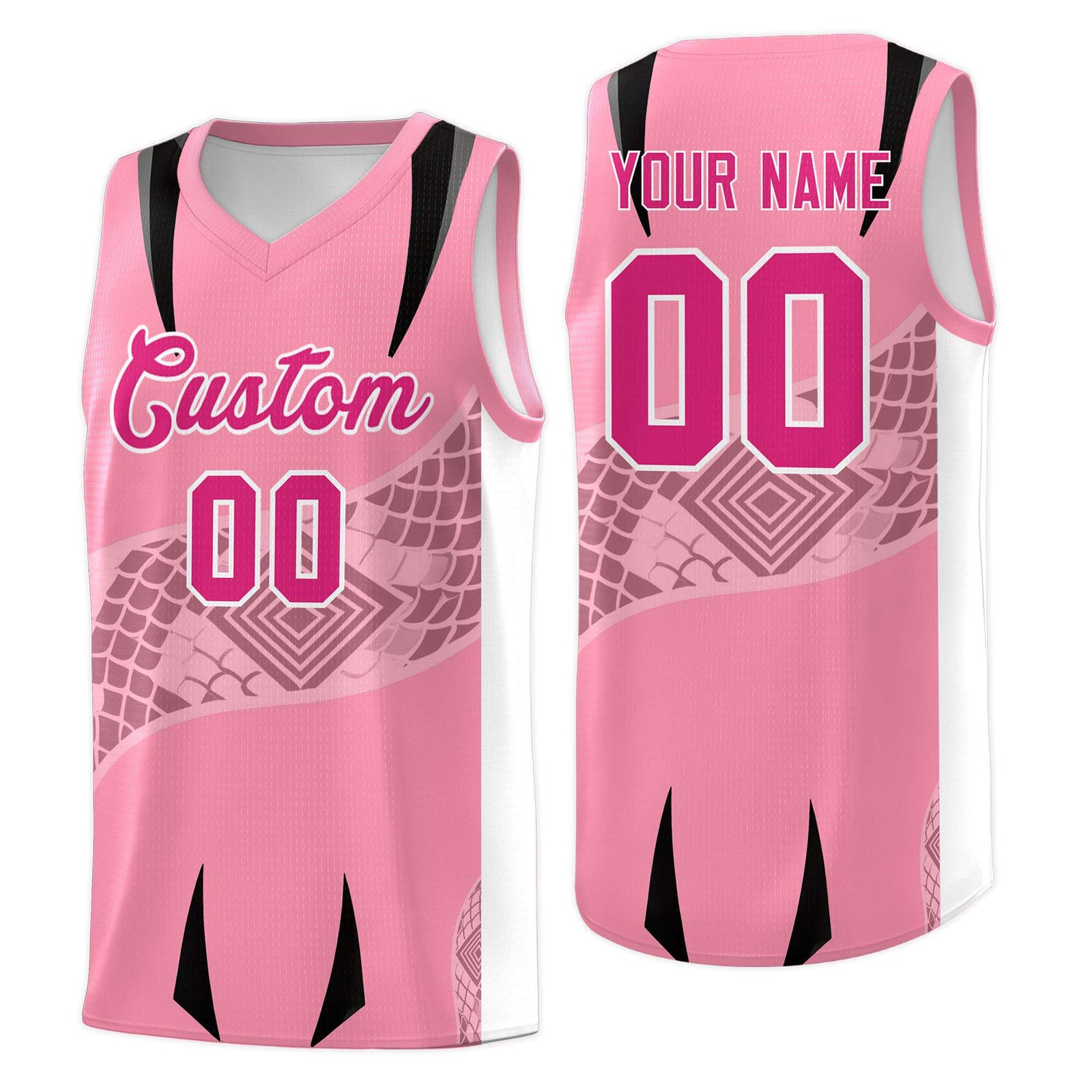 Custom Light Pink White Snake Scale Venomous Fang for Clubs Graffiti Pattern Basketball Suit Jersey