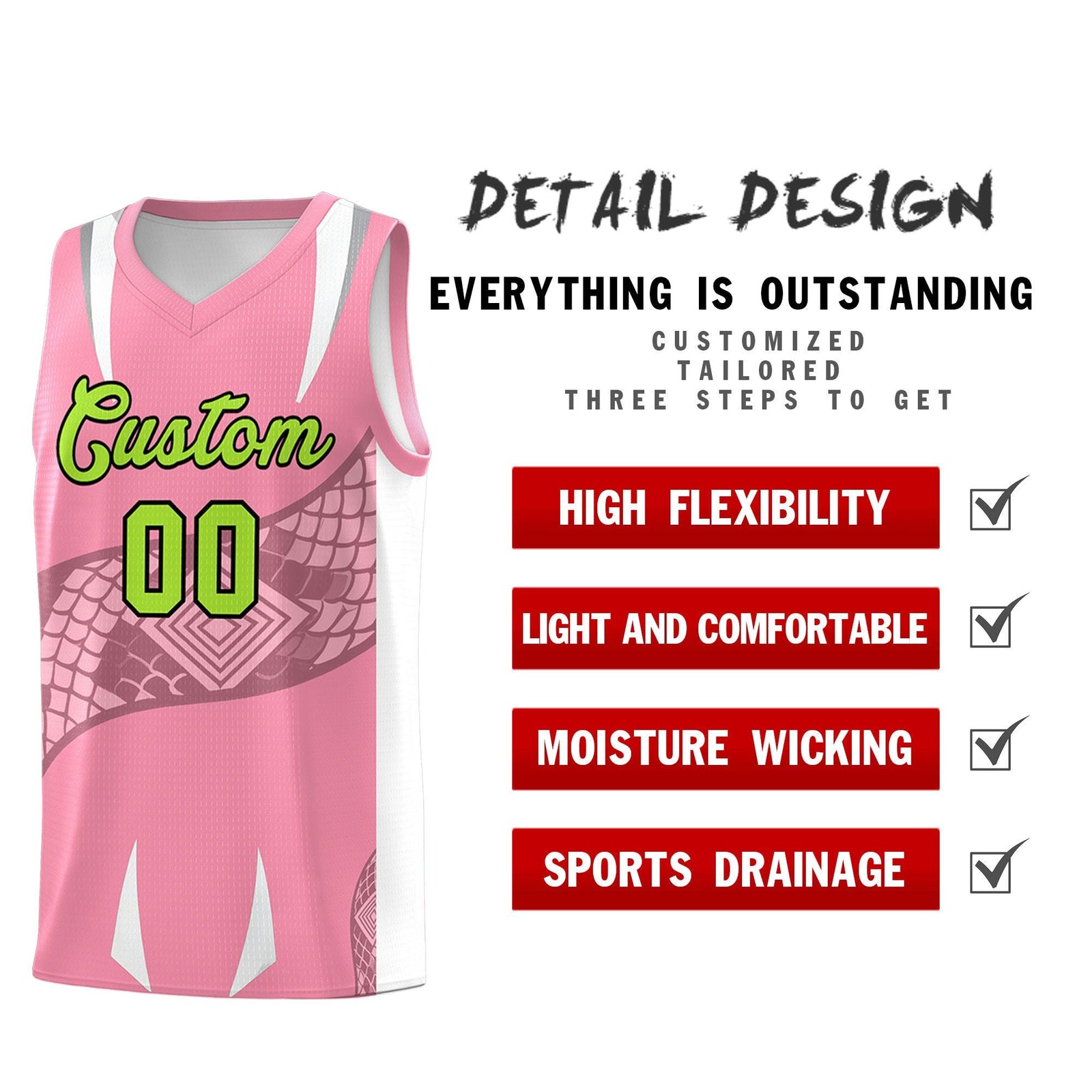 Custom Light Pink White Snake Scale Venomous Fang Drapable Graffiti Pattern Basketball Suit Jersey