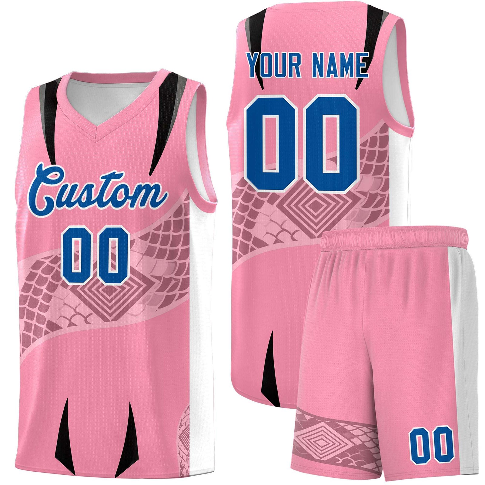 Custom Light Pink White Snake Scale Venomous Fang for Team Graffiti Pattern Basketball Suit Jersey