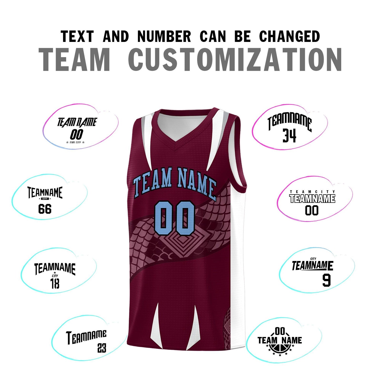 Custom Burgundy White Snake Scale Venomous Fang Lightweight Graffiti Pattern Basketball Suit Jersey