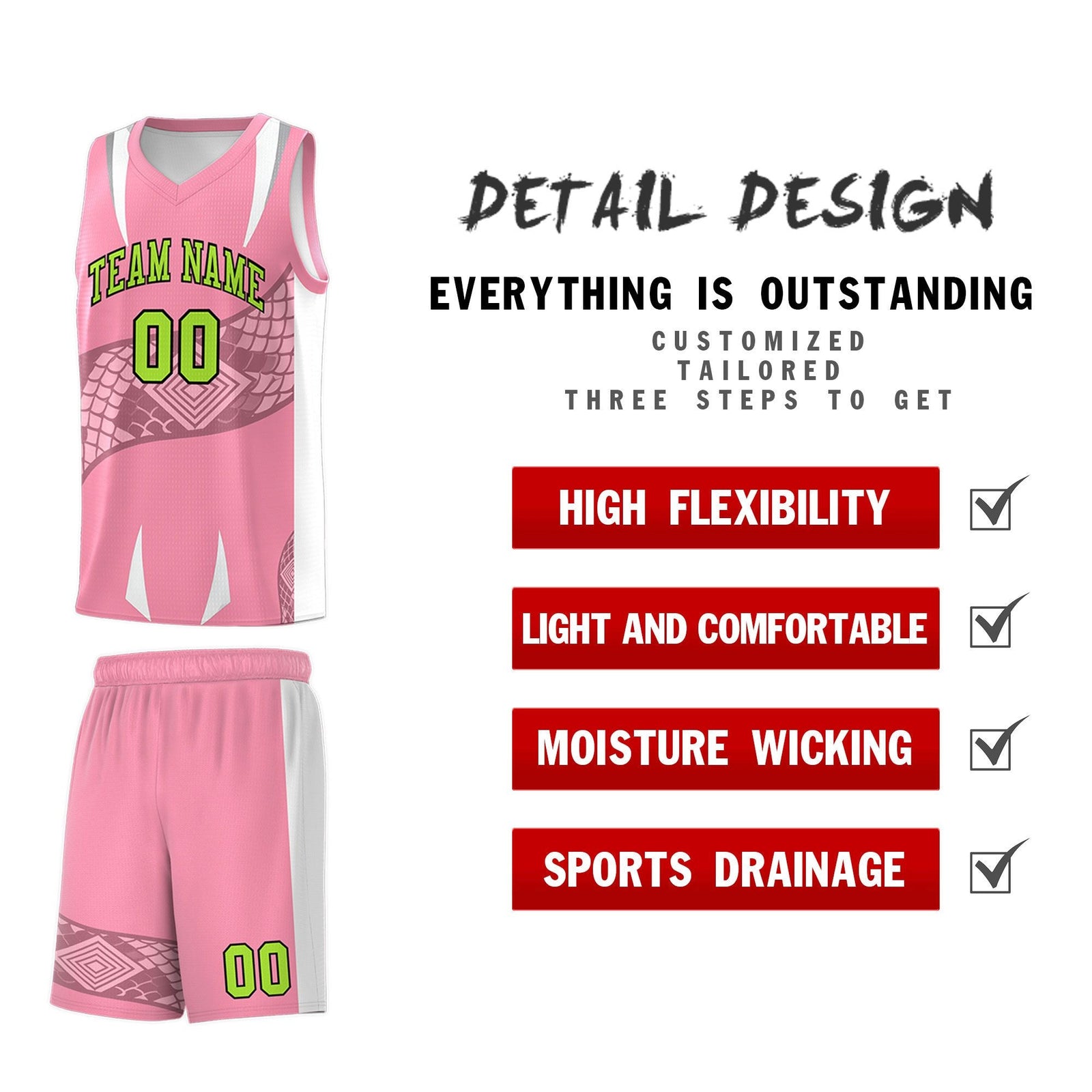 Custom Light Pink White Snake Scale Venomous Fang Drapable Graffiti Pattern Basketball Suit Jersey