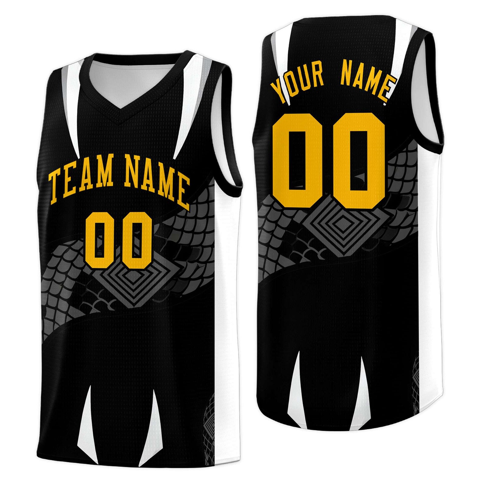 Custom Black White Snake Scale Venomous Fang Lightweight Graffiti Pattern Basketball Suit Jersey