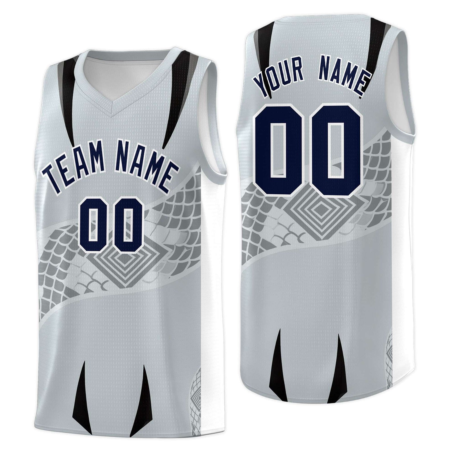 Custom Silver White Snake Scale Venomous Fang for Team Graffiti Pattern Basketball Suit Jersey