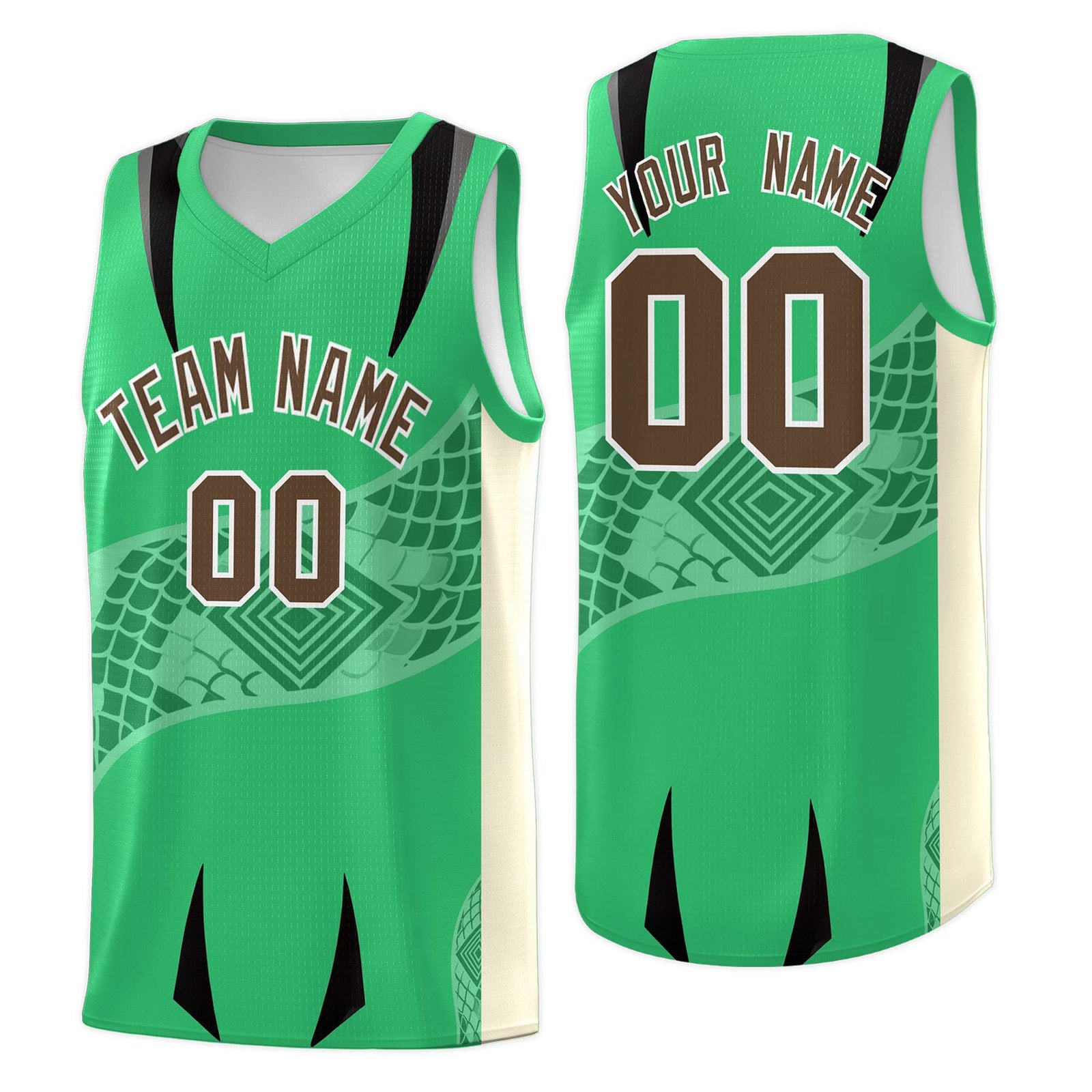 Custom Green Light Khaki Snake Scale Venomous Fang for Clubs Graffiti Pattern Basketball Suit Jersey