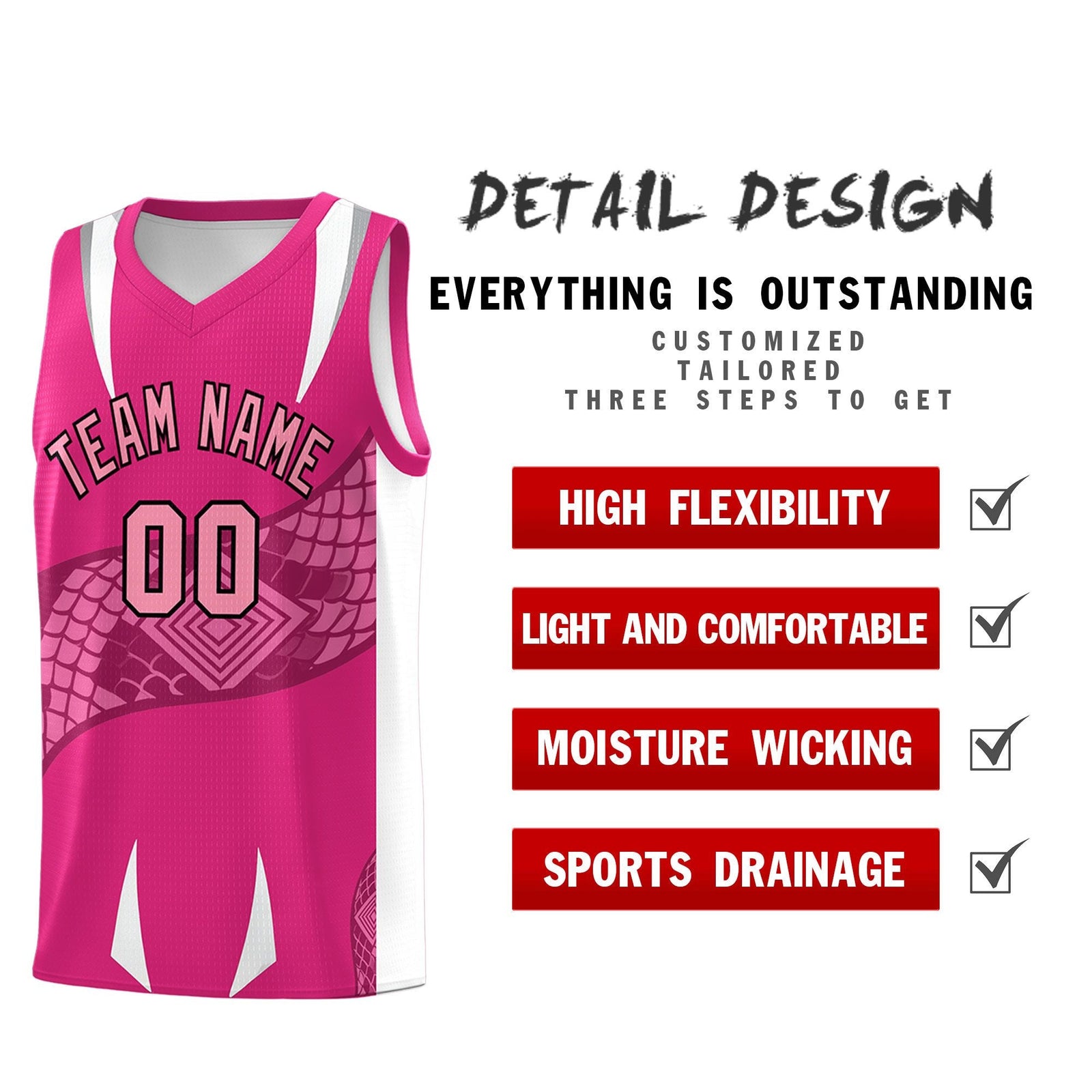 Custom Rose Red White Snake Scale Venomous Fang Breathable Graffiti Pattern Basketball Suit Jersey