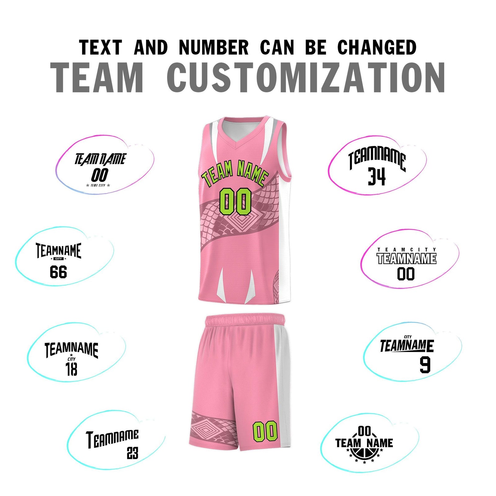Custom Light Pink White Snake Scale Venomous Fang Drapable Graffiti Pattern Basketball Suit Jersey