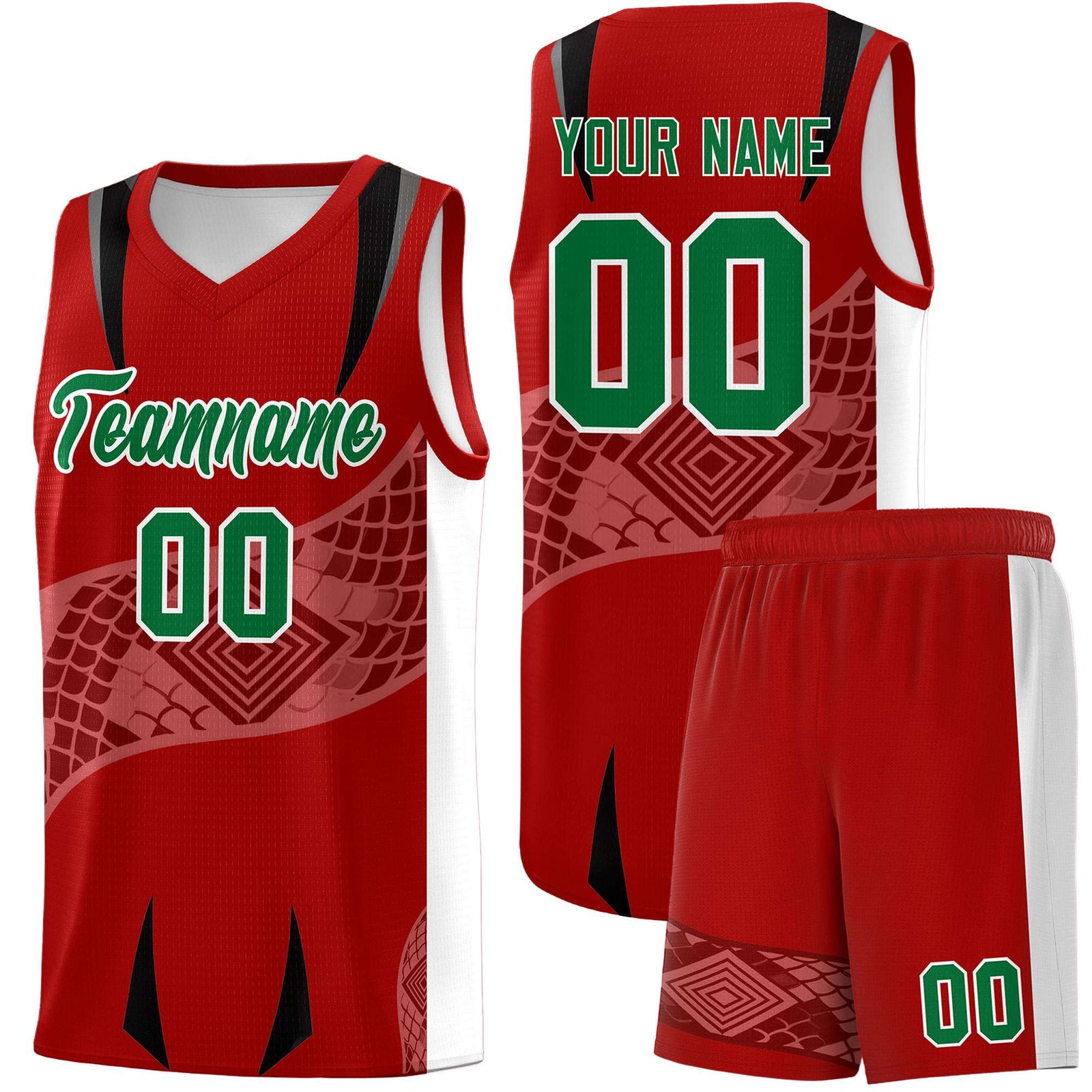 Custom Red White Snake Scale Venomous Fang for Clubs Graffiti Pattern Basketball Suit Jersey