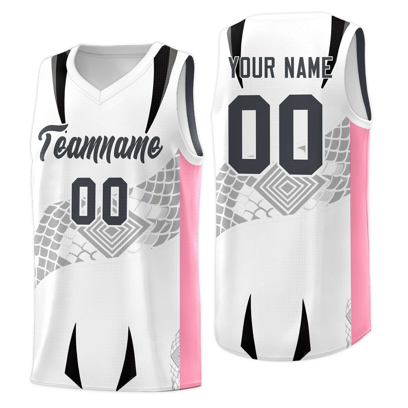 Custom White Light Pink Snake Scale Venomous Fang for Leagues Graffiti Pattern Basketball Suit Jersey