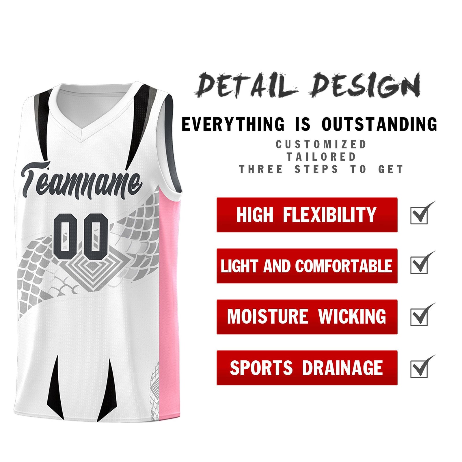 Custom White Light Pink Snake Scale Venomous Fang for Leagues Graffiti Pattern Basketball Suit Jersey