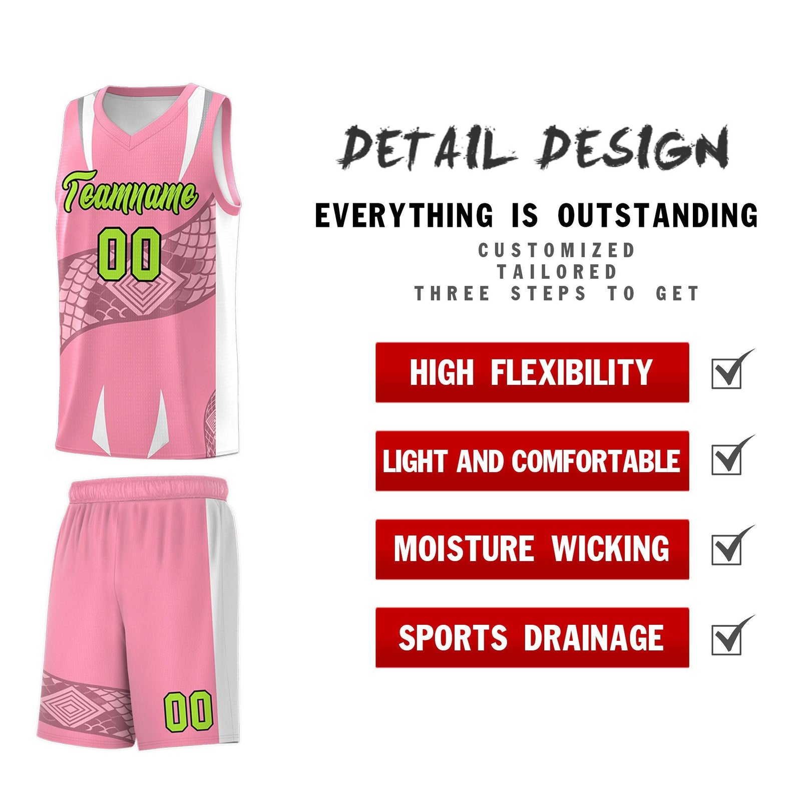 Custom Light Pink White Snake Scale Venomous Fang Drapable Graffiti Pattern Basketball Suit Jersey