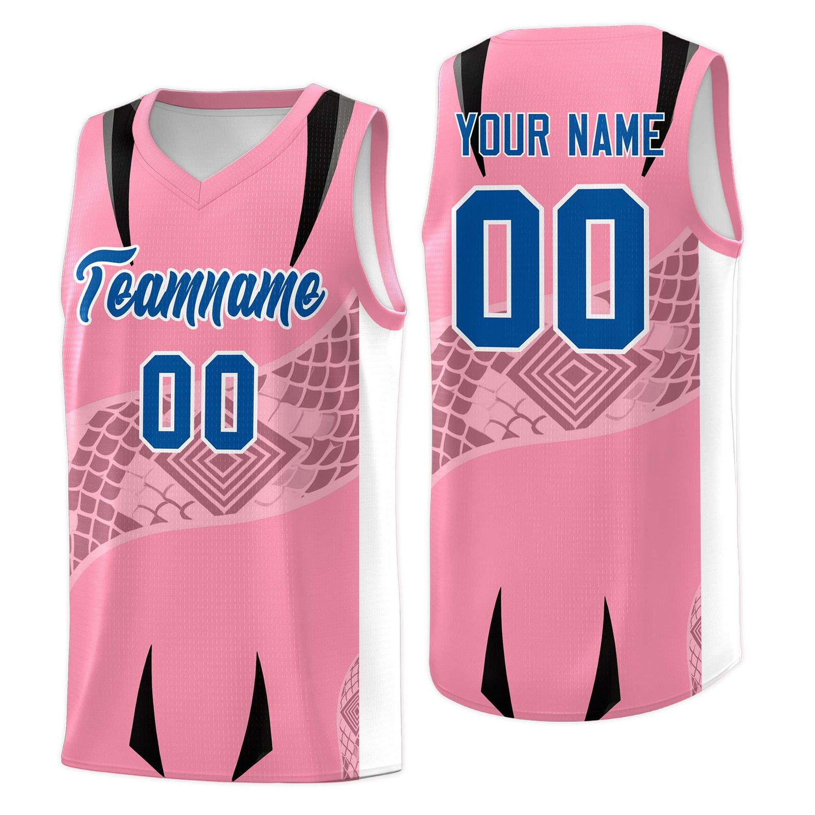 Custom Light Pink White Snake Scale Venomous Fang for Team Graffiti Pattern Basketball Suit Jersey