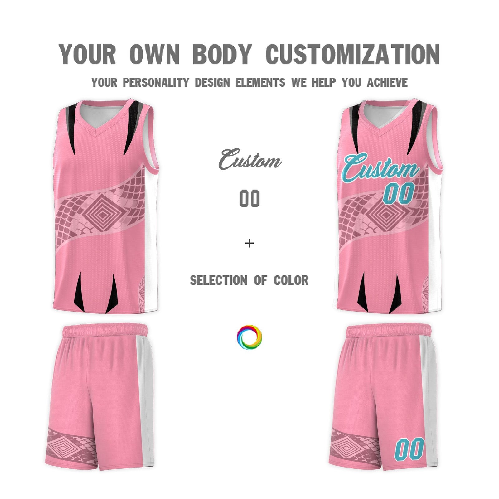 Custom Light Pink White Snake Scale Venomous Fang for Leagues Graffiti Pattern Basketball Suit Jersey