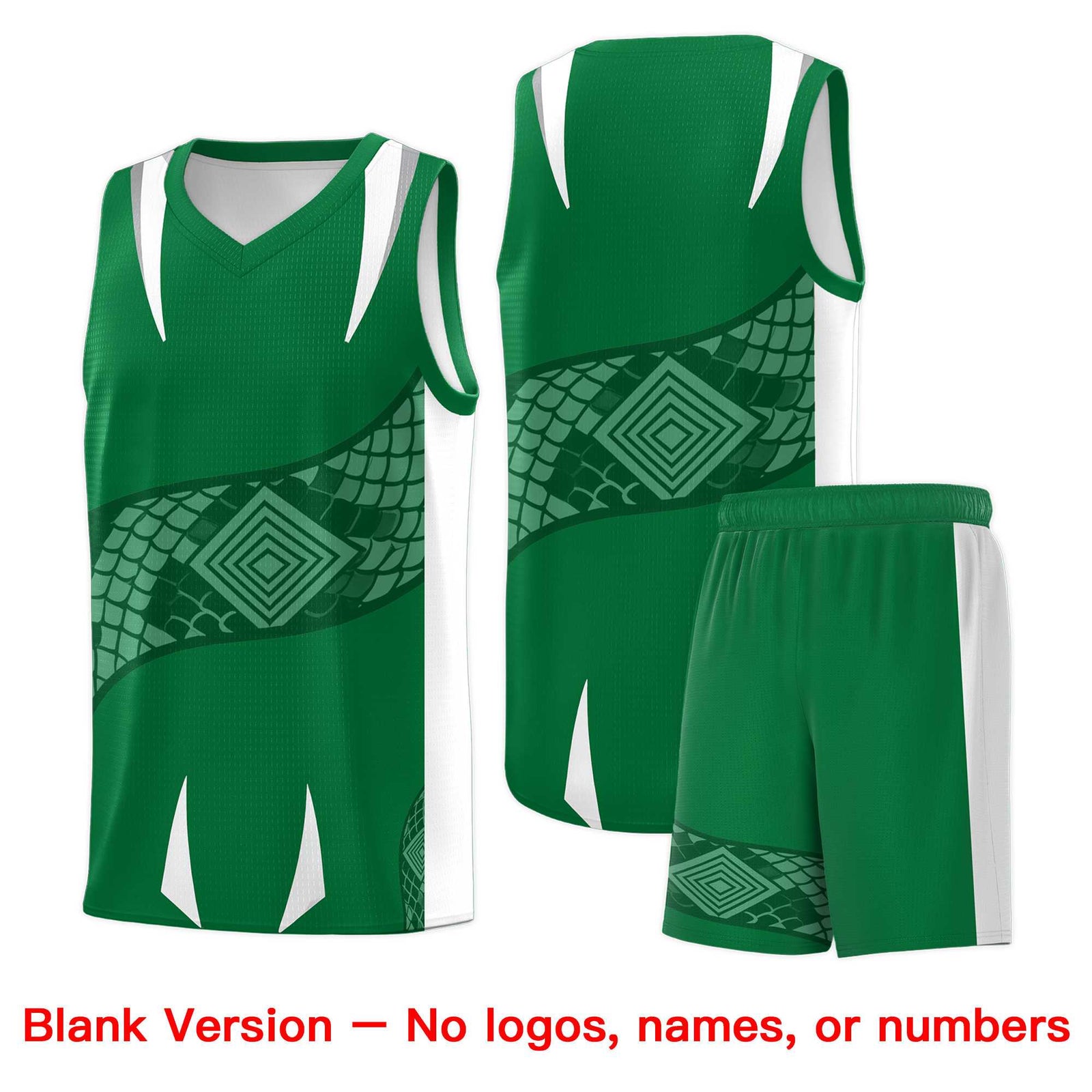 Custom Kelly Green White Snake Scale Venomous Fang Breathable Graffiti Pattern Basketball Suit Jersey
