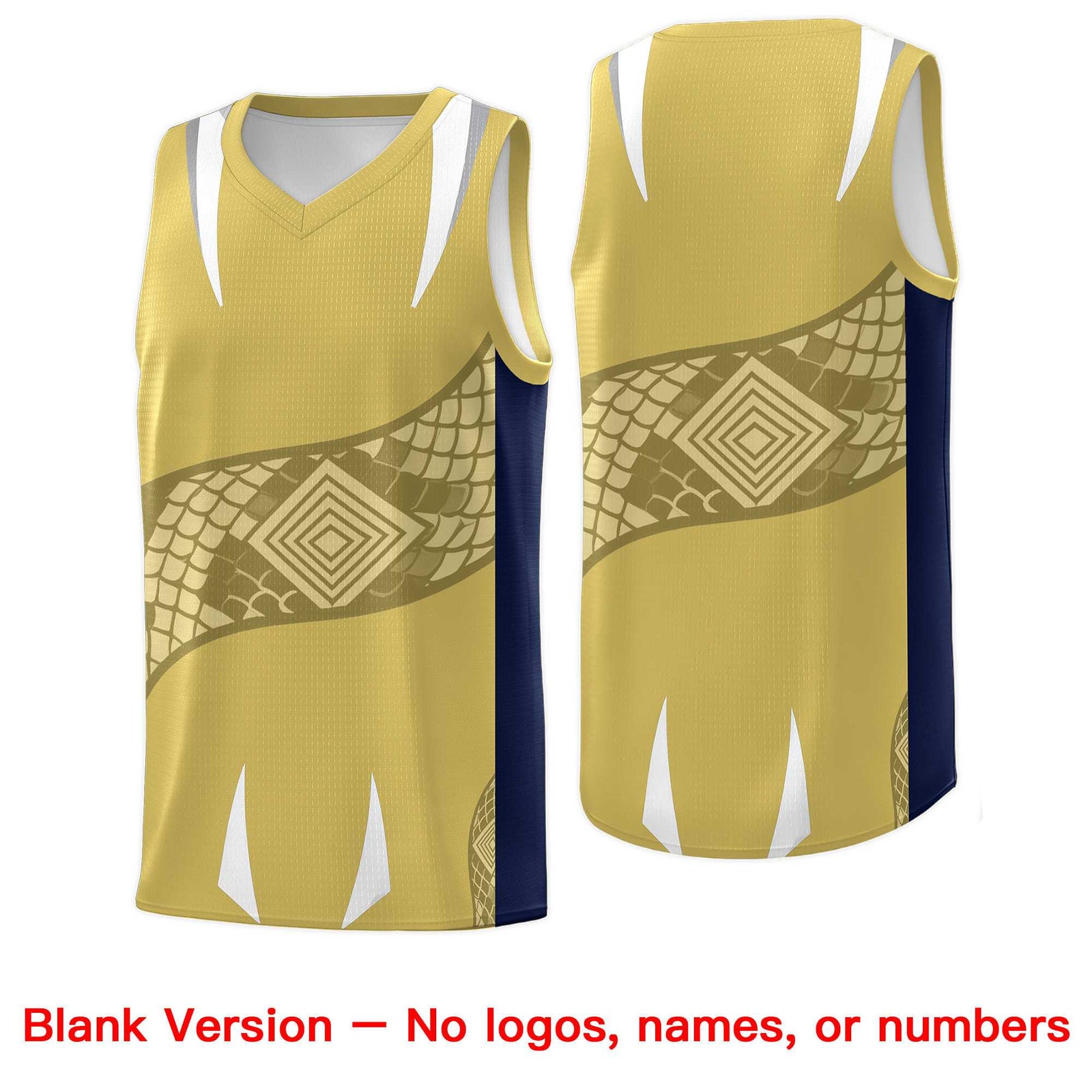 Custom Old Gold Navy Snake Scale Venomous Fang Drapable Graffiti Pattern Basketball Suit Jersey