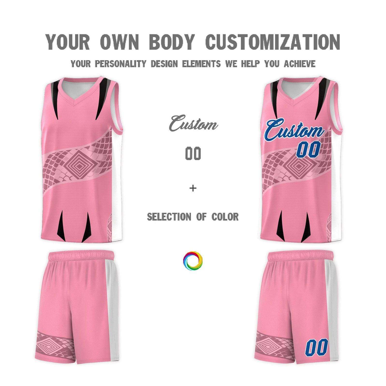 Custom Light Pink White Snake Scale Venomous Fang for Team Graffiti Pattern Basketball Suit Jersey