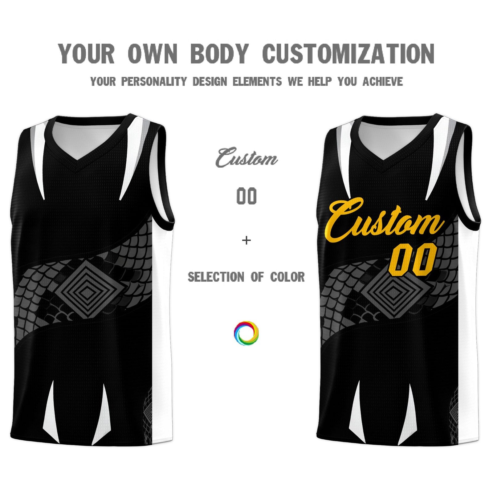 Custom Black White Snake Scale Venomous Fang Lightweight Graffiti Pattern Basketball Suit Jersey