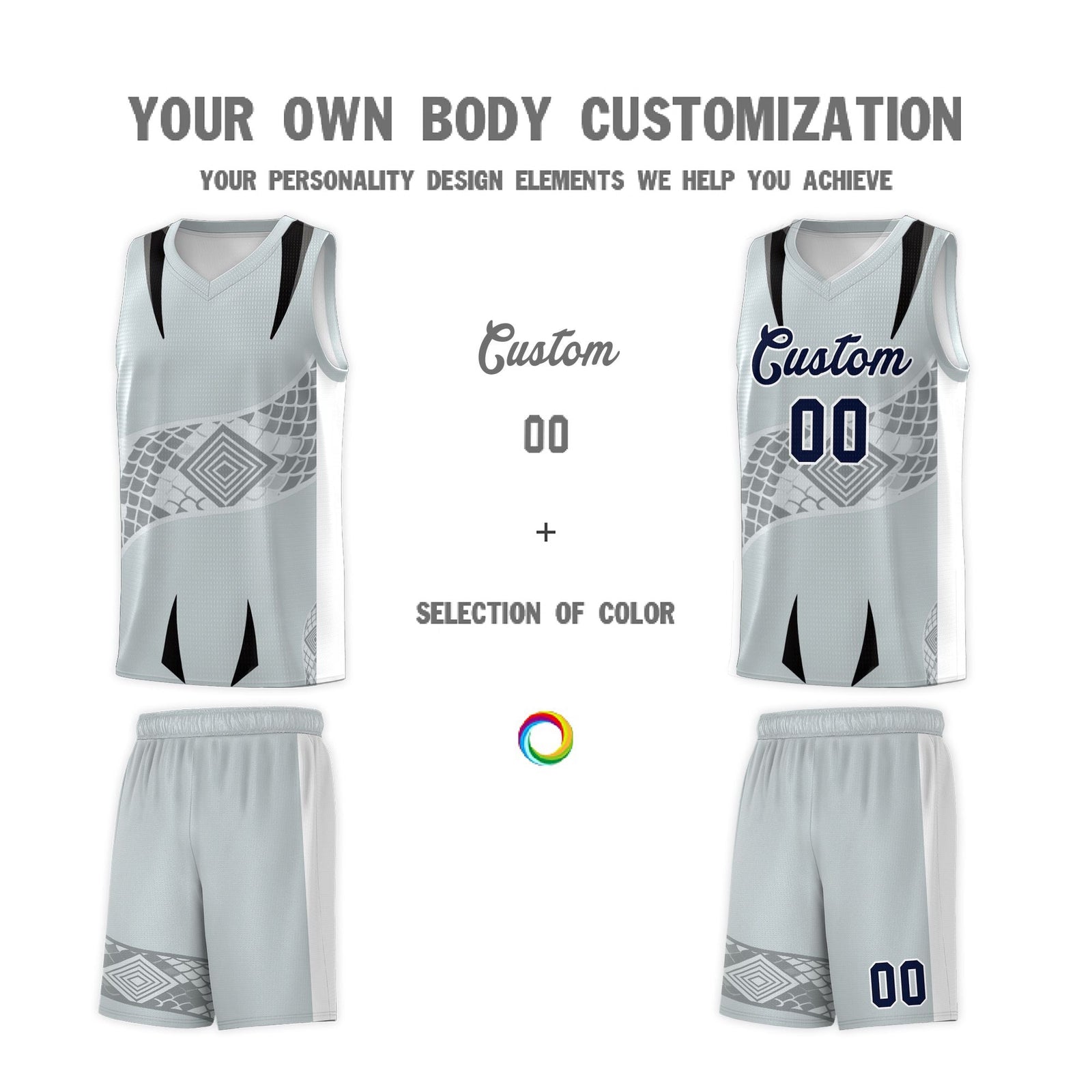 Custom Silver White Snake Scale Venomous Fang for Team Graffiti Pattern Basketball Suit Jersey