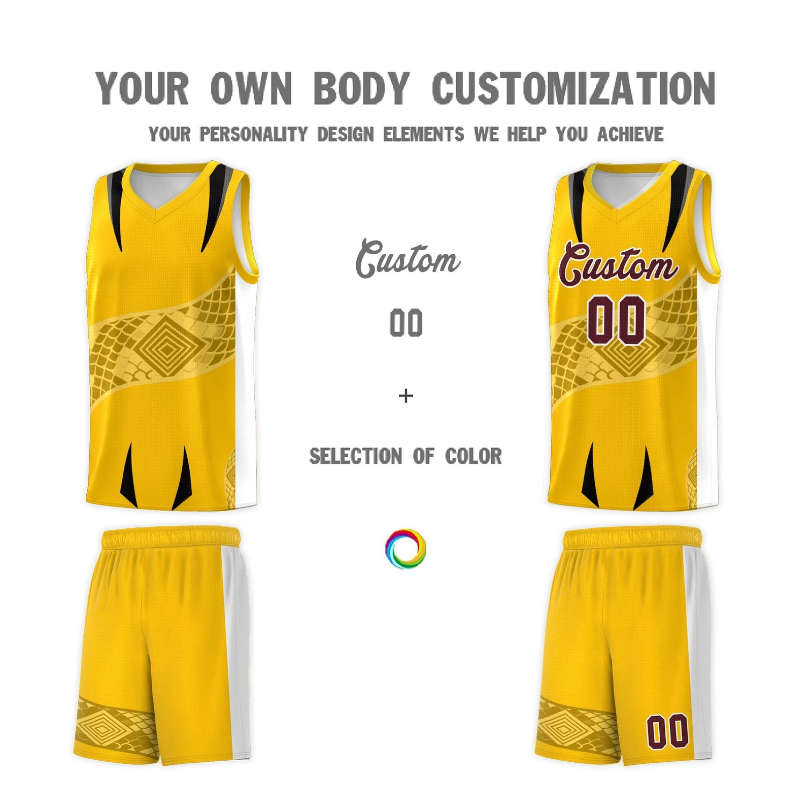 Custom Yellow White Snake Scale Venomous Fang for Leagues Graffiti Pattern Basketball Suit Jersey