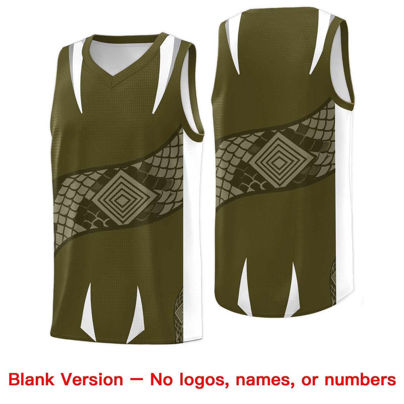 Custom Olive White Snake Scale Venomous Fang Breathable Graffiti Pattern Basketball Suit Jersey