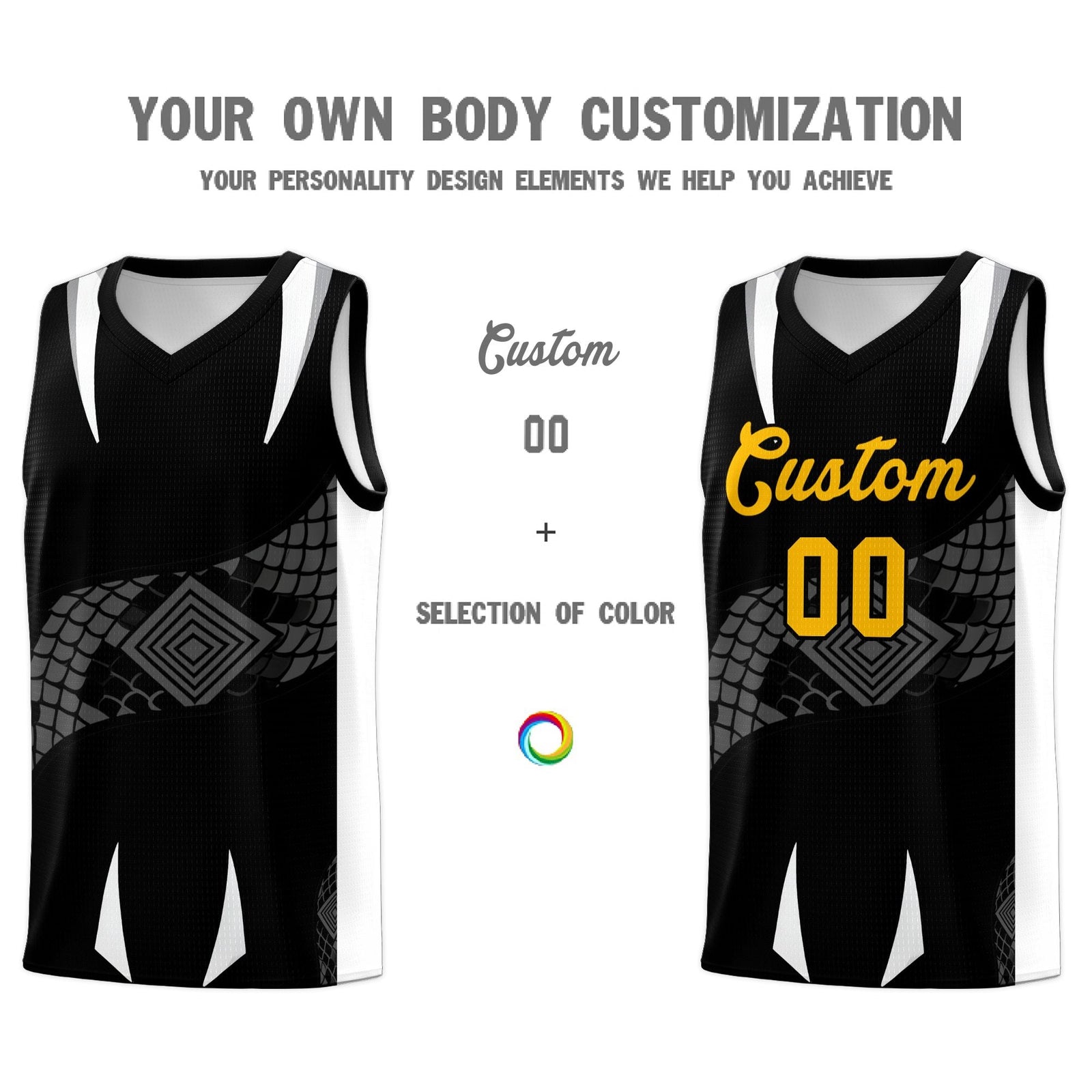 Custom Black White Snake Scale Venomous Fang Lightweight Graffiti Pattern Basketball Suit Jersey