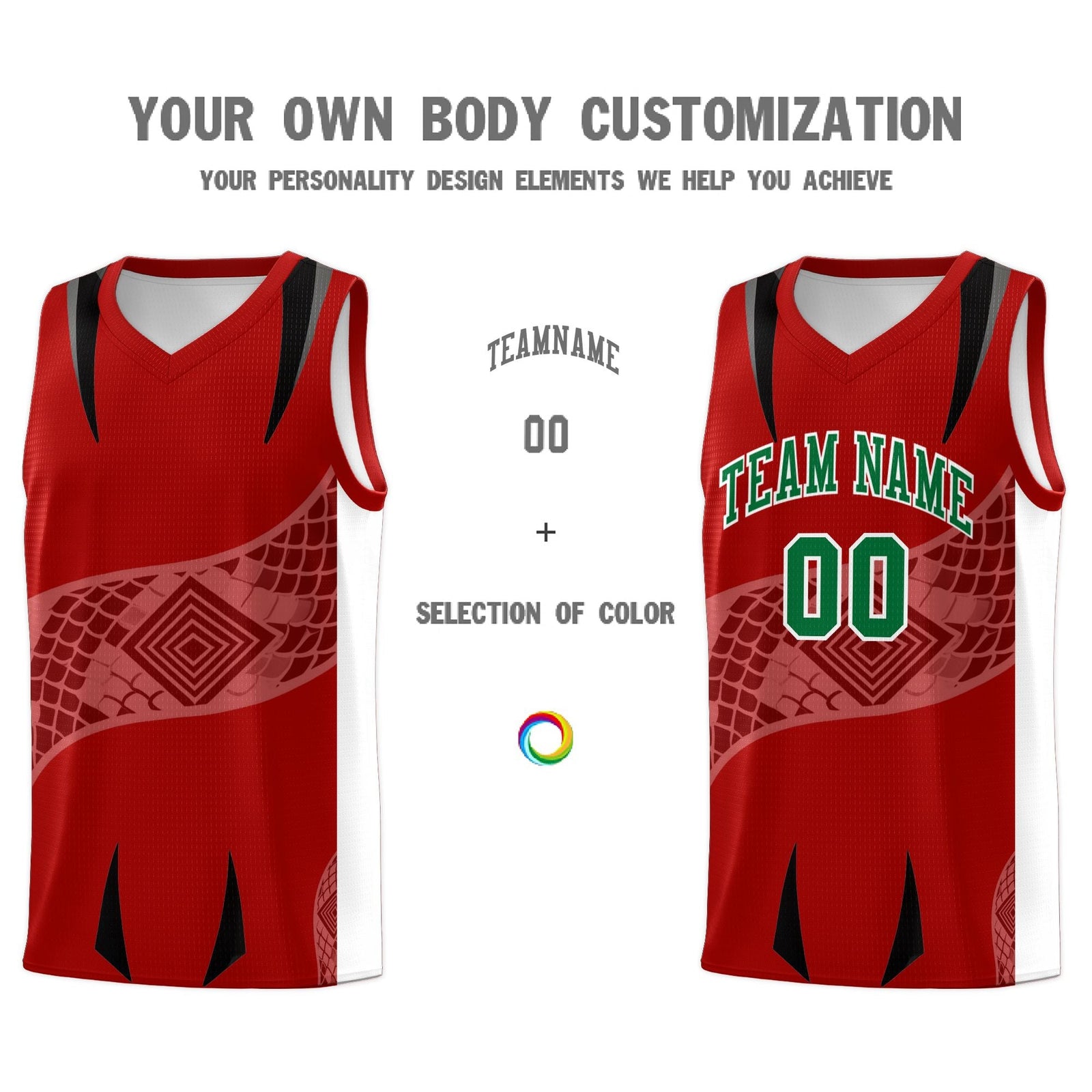 Custom Red White Snake Scale Venomous Fang for Clubs Graffiti Pattern Basketball Suit Jersey