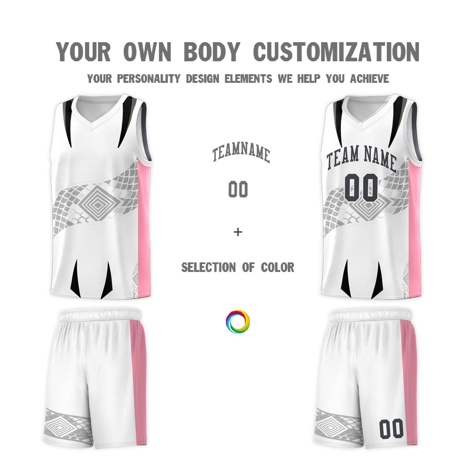 Custom White Light Pink Snake Scale Venomous Fang for Leagues Graffiti Pattern Basketball Suit Jersey