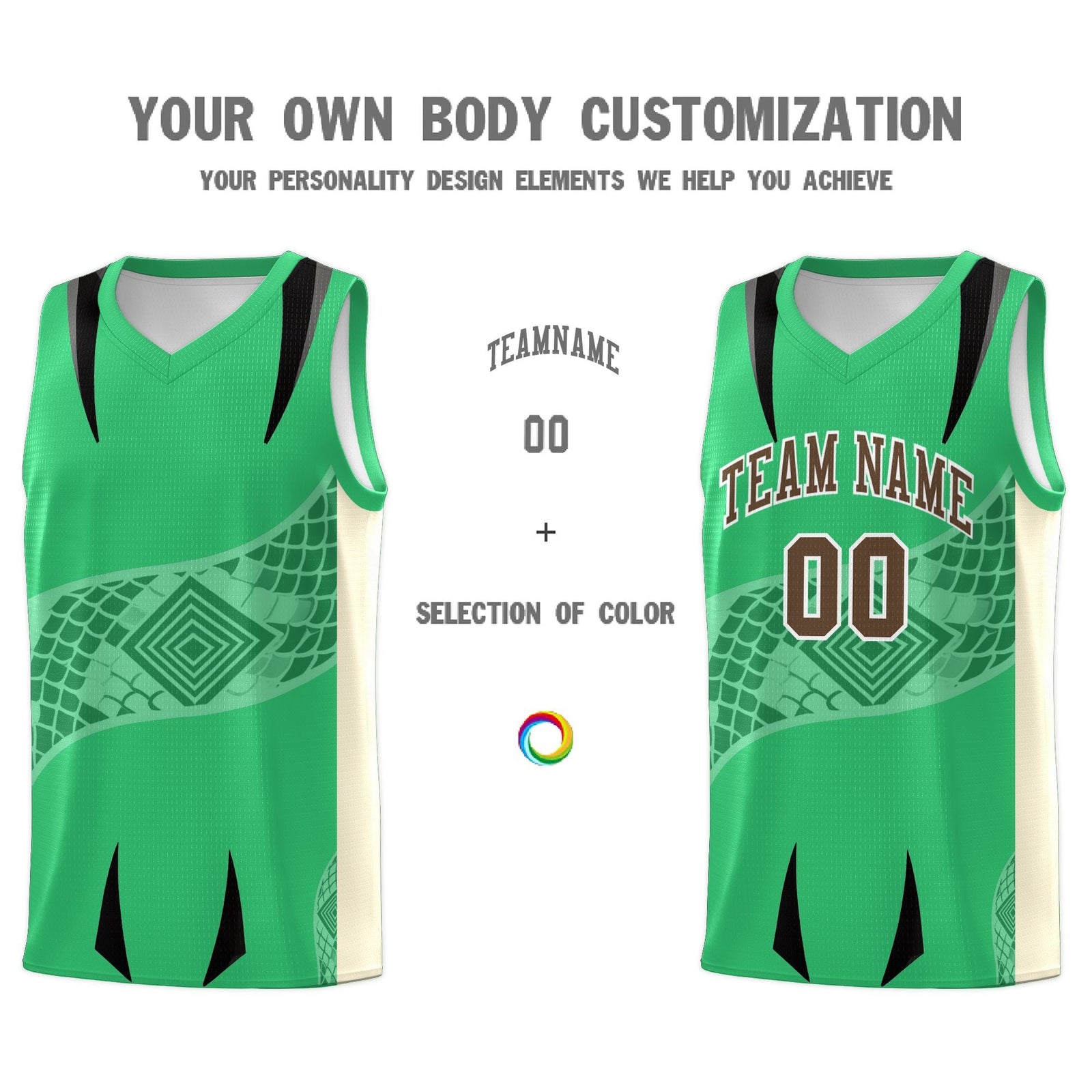Custom Green Light Khaki Snake Scale Venomous Fang for Clubs Graffiti Pattern Basketball Suit Jersey