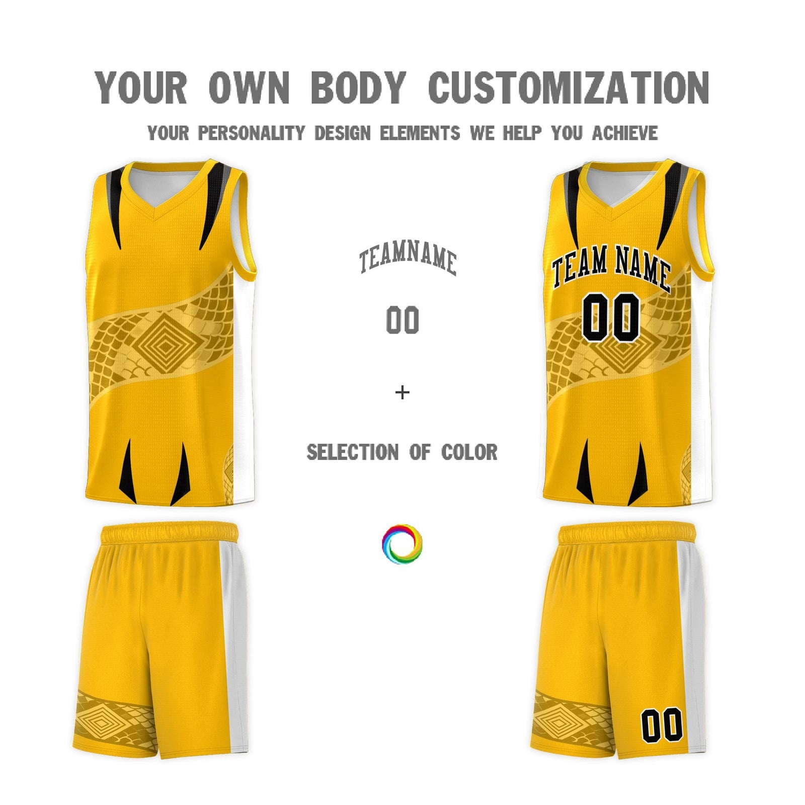 Custom Yellow White Snake Scale Venomous Fang for Team Graffiti Pattern Basketball Suit Jersey