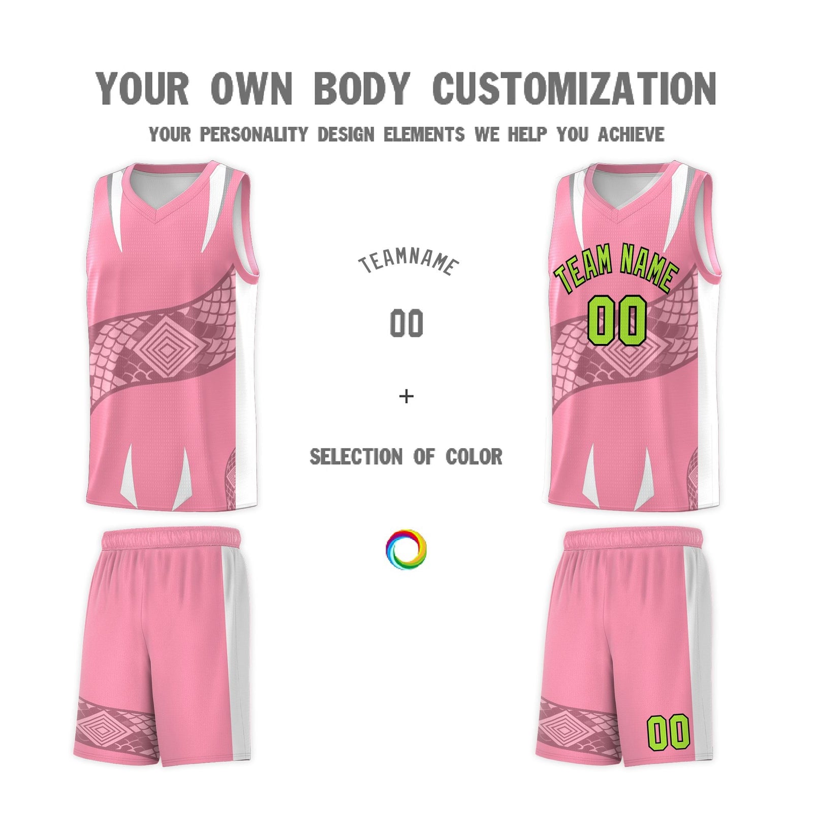 Custom Light Pink White Snake Scale Venomous Fang Drapable Graffiti Pattern Basketball Suit Jersey