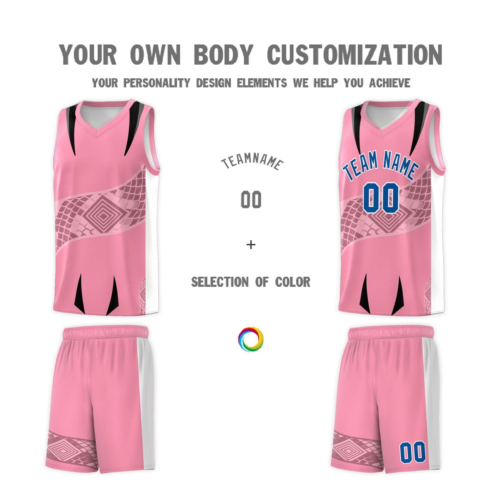 Custom Light Pink White Snake Scale Venomous Fang for Team Graffiti Pattern Basketball Suit Jersey