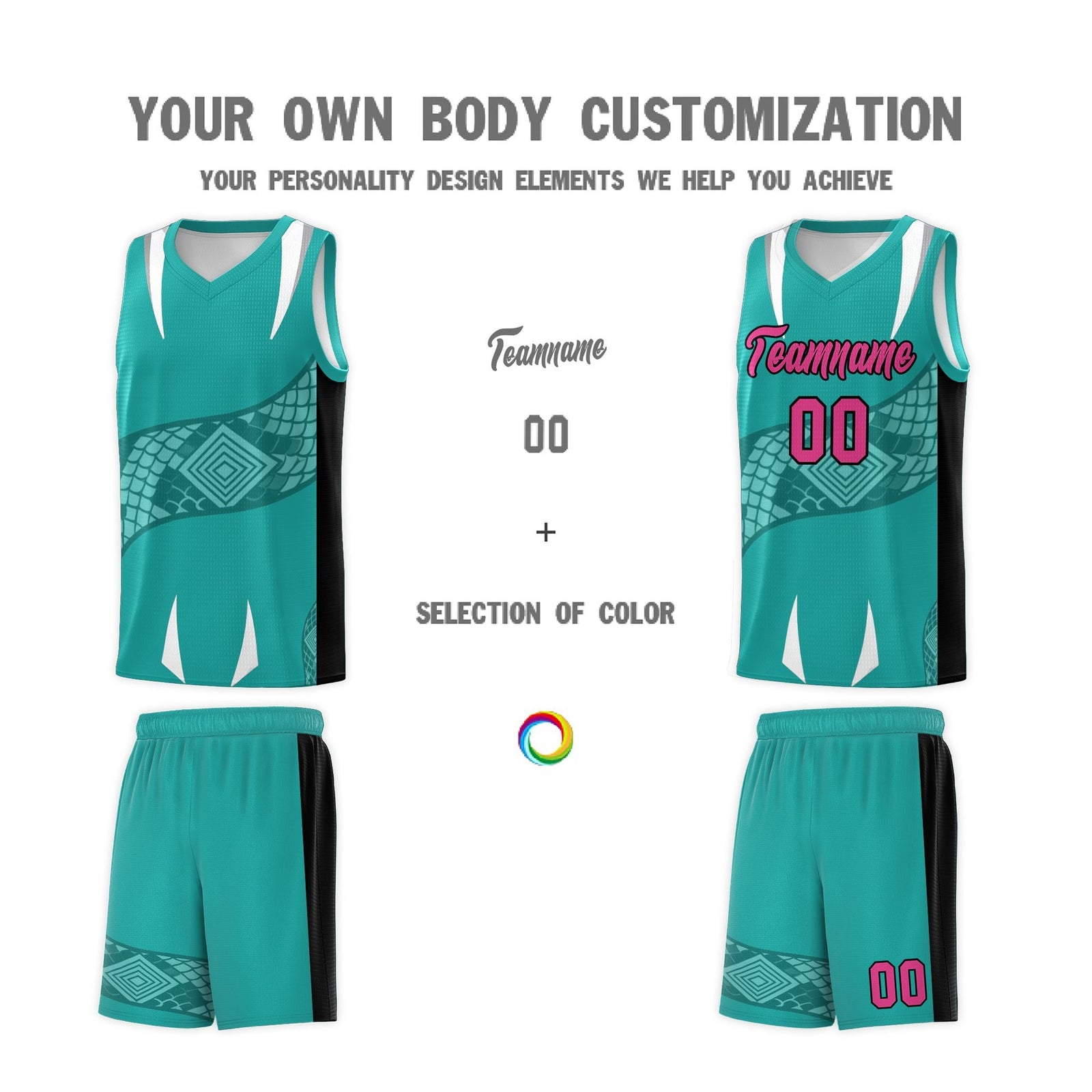 Custom Aqua Black Snake Scale Venomous Fang Lightweight Graffiti Pattern Basketball Suit Jersey