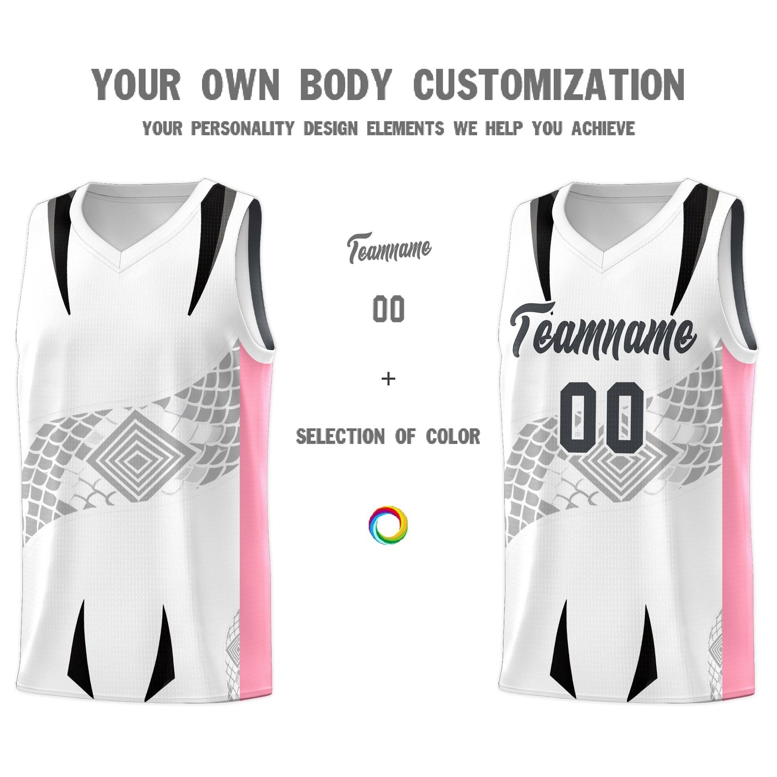Custom White Light Pink Snake Scale Venomous Fang for Leagues Graffiti Pattern Basketball Suit Jersey