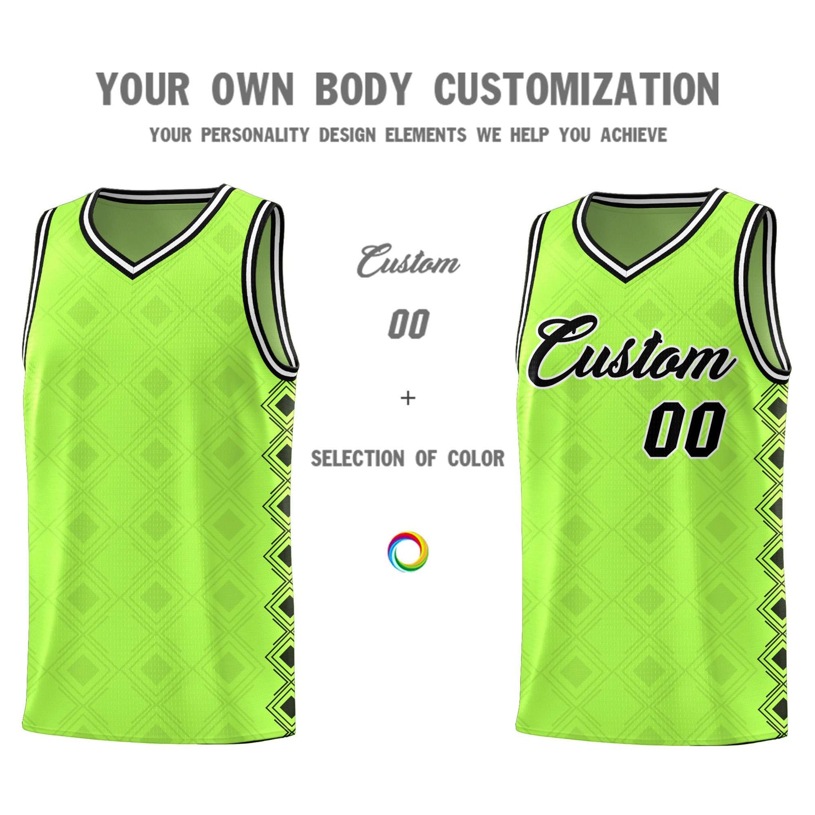 Custom Neon Green Side Blocks Sports Uniform Basketball Jersey