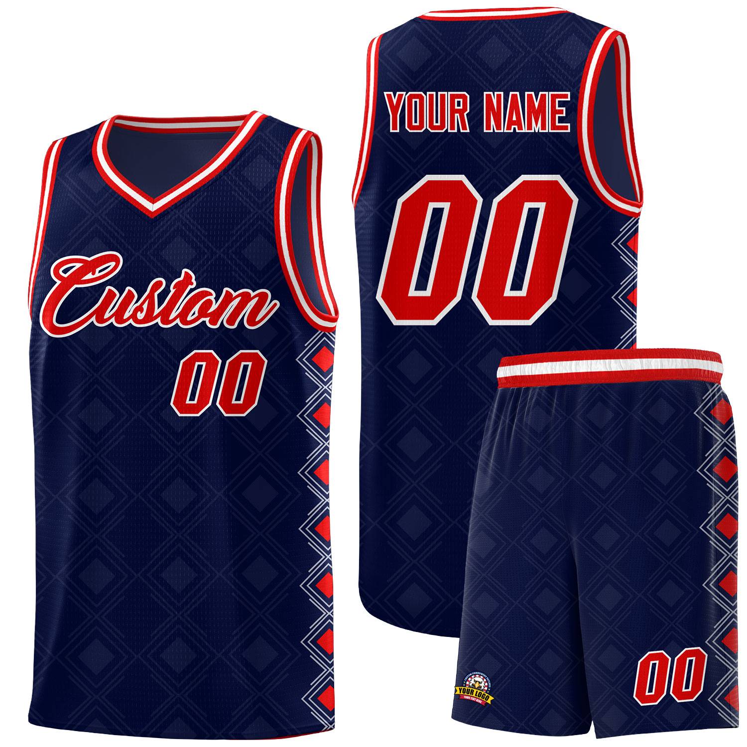 Custom Navy Side Blocks Sports Uniform Basketball Jersey
